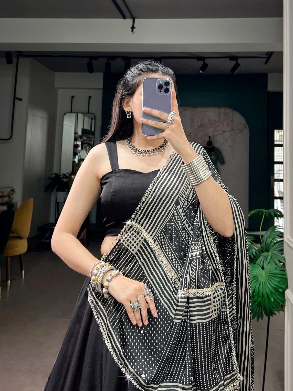 8 Meter Flair | Black Navratri Chaniya Choli With Printed Dupatta