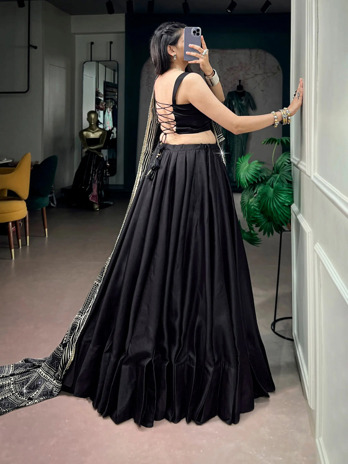 8 Meter Flair | Black Navratri Chaniya Choli With Printed Dupatta