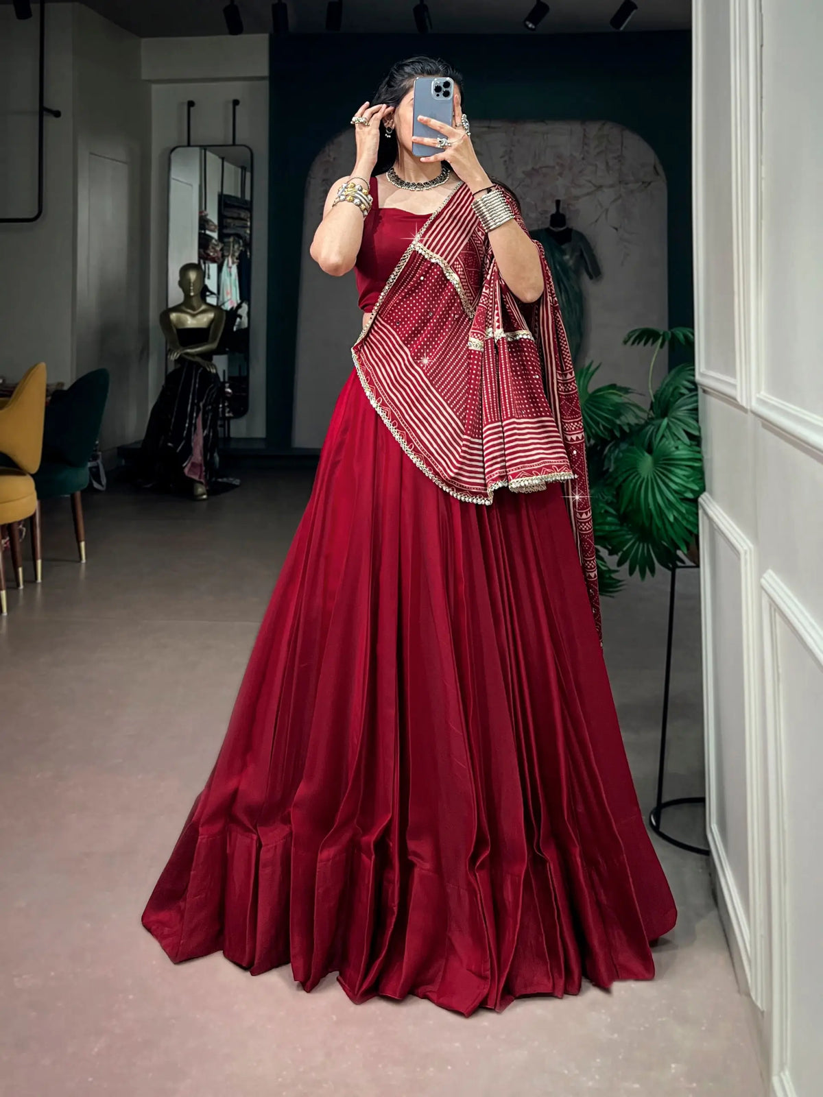8 Meter Flair | Red Navratri Chaniya Choli With Printed Dupatta