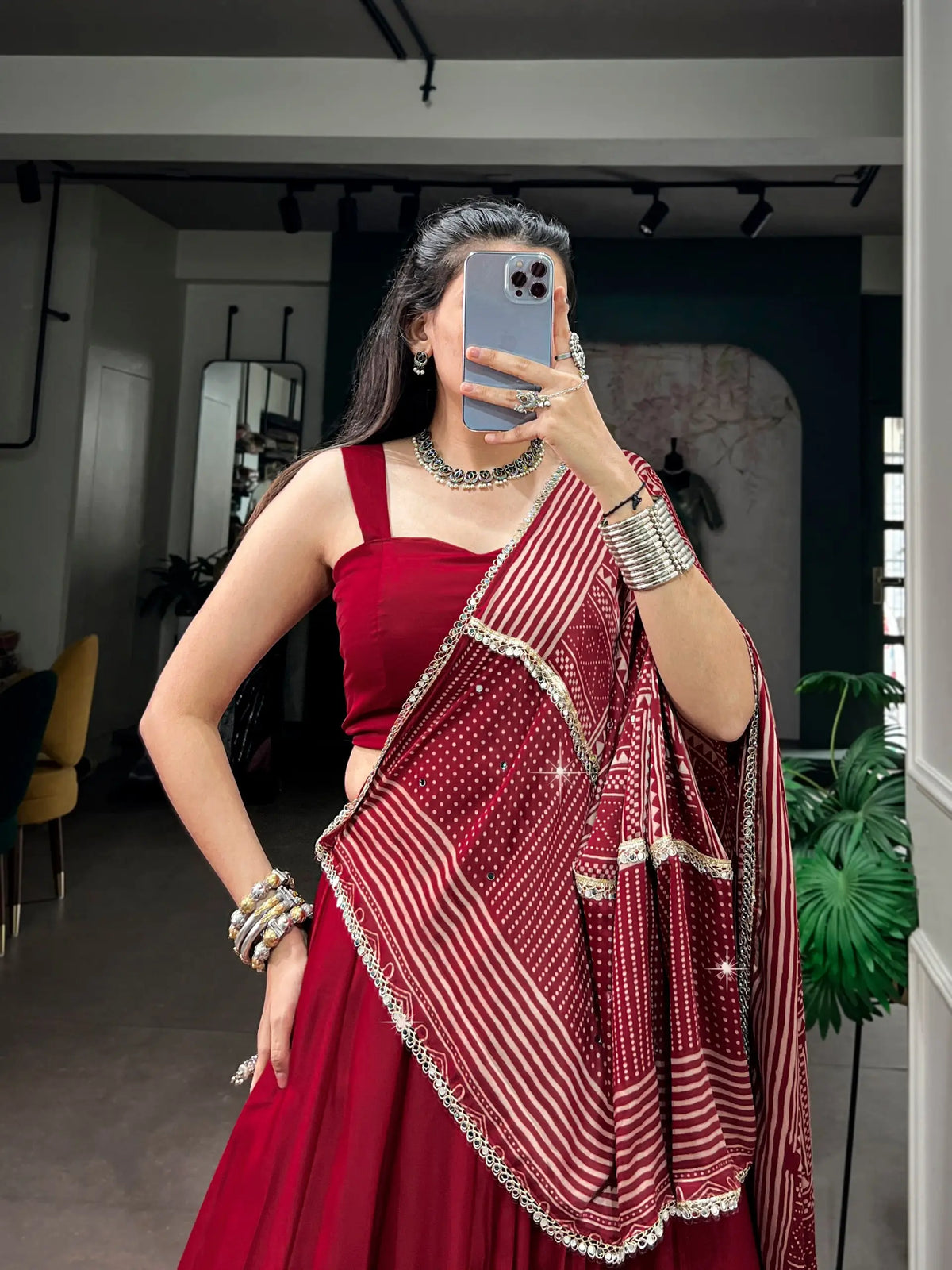 8 Meter Flair | Red Navratri Chaniya Choli With Printed Dupatta