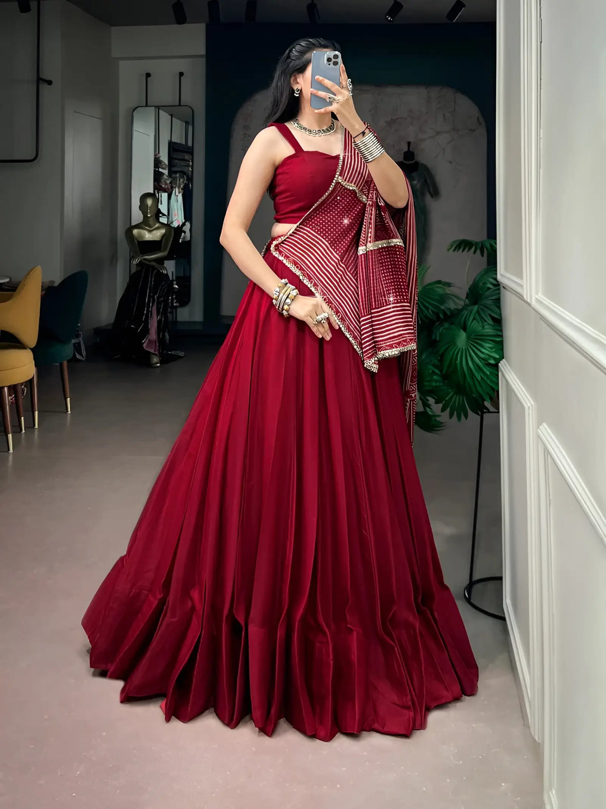 8 Meter Flair | Red Navratri Chaniya Choli With Printed Dupatta