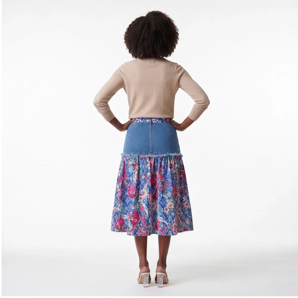 Amelia Denim Floral Skirt