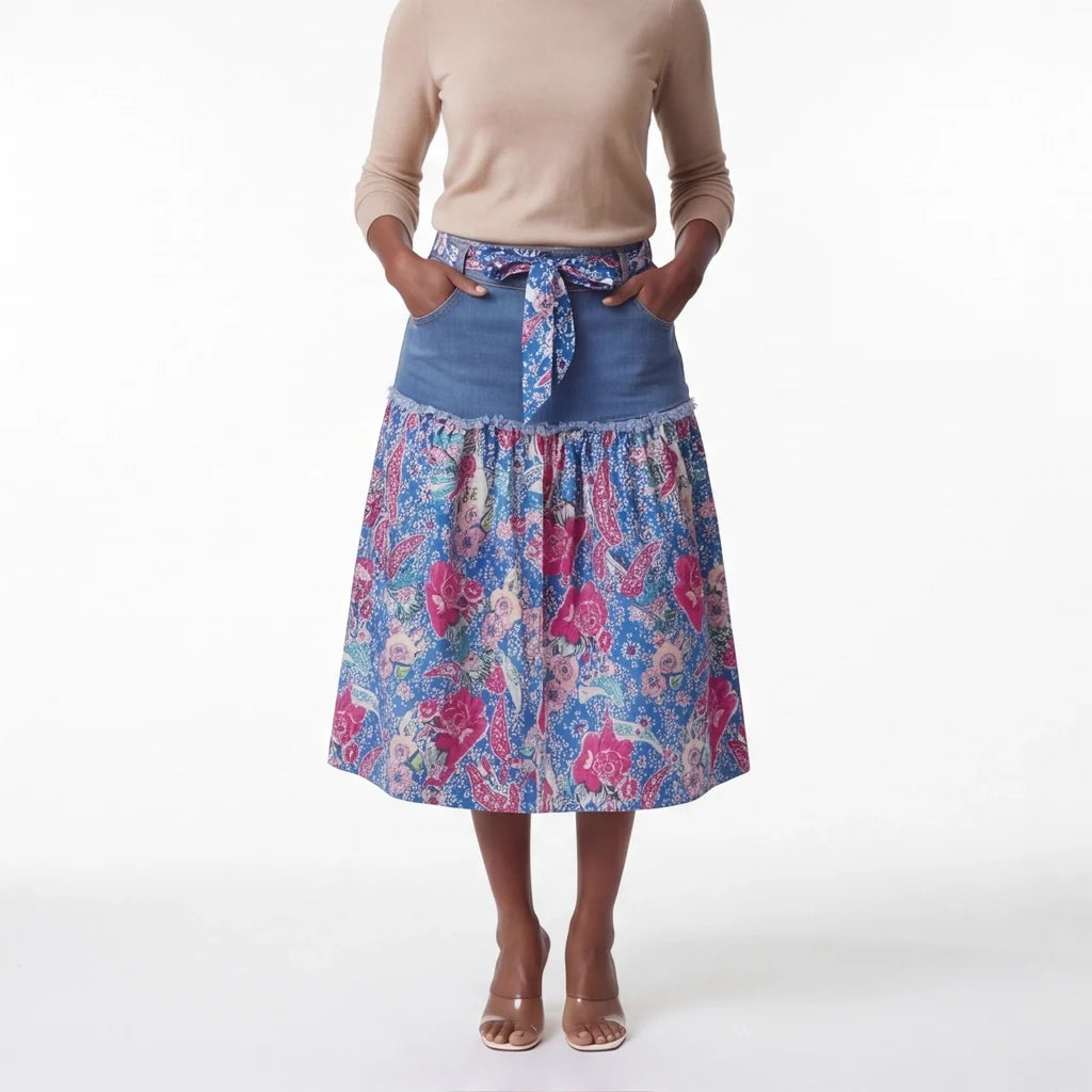 Amelia Denim Floral Skirt