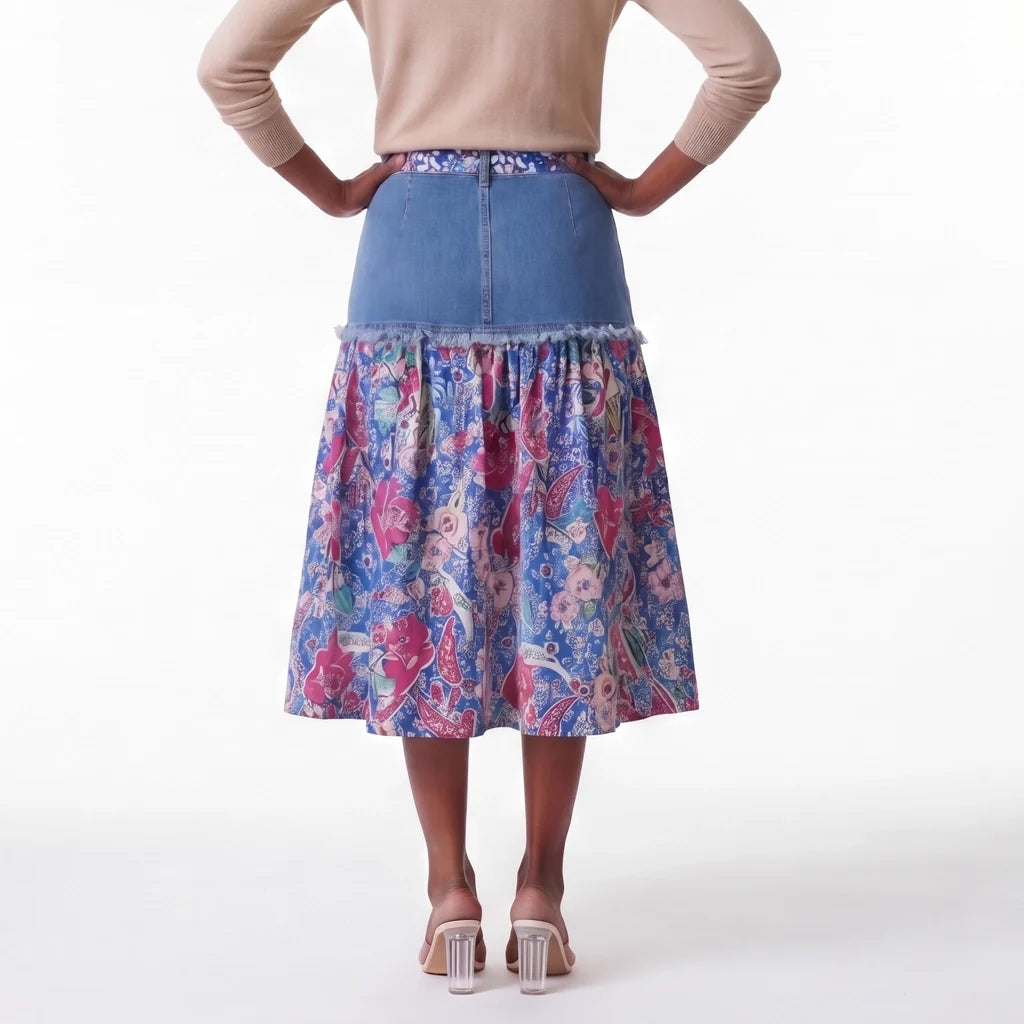 Amelia Denim Floral Skirt