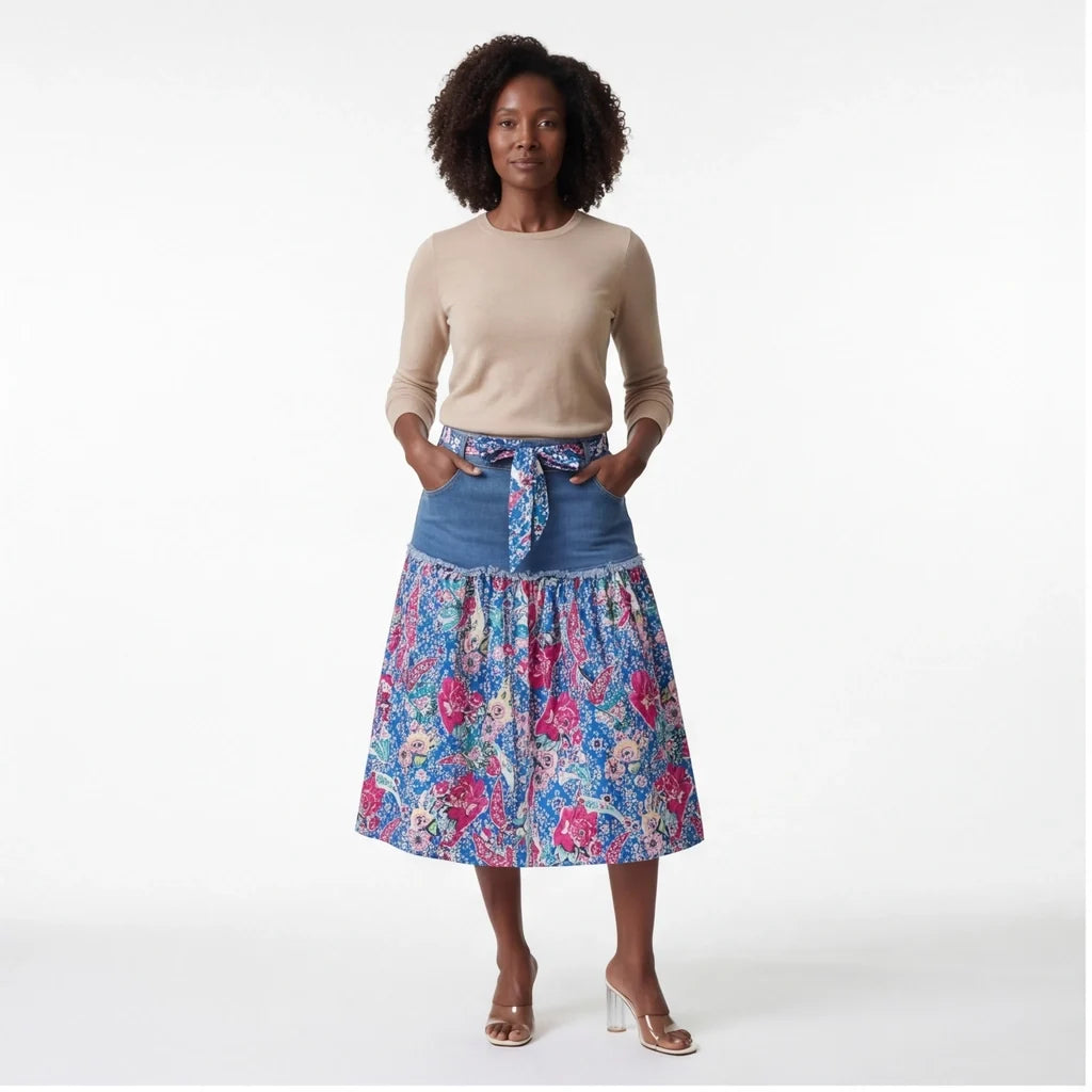 Amelia Denim Floral Skirt