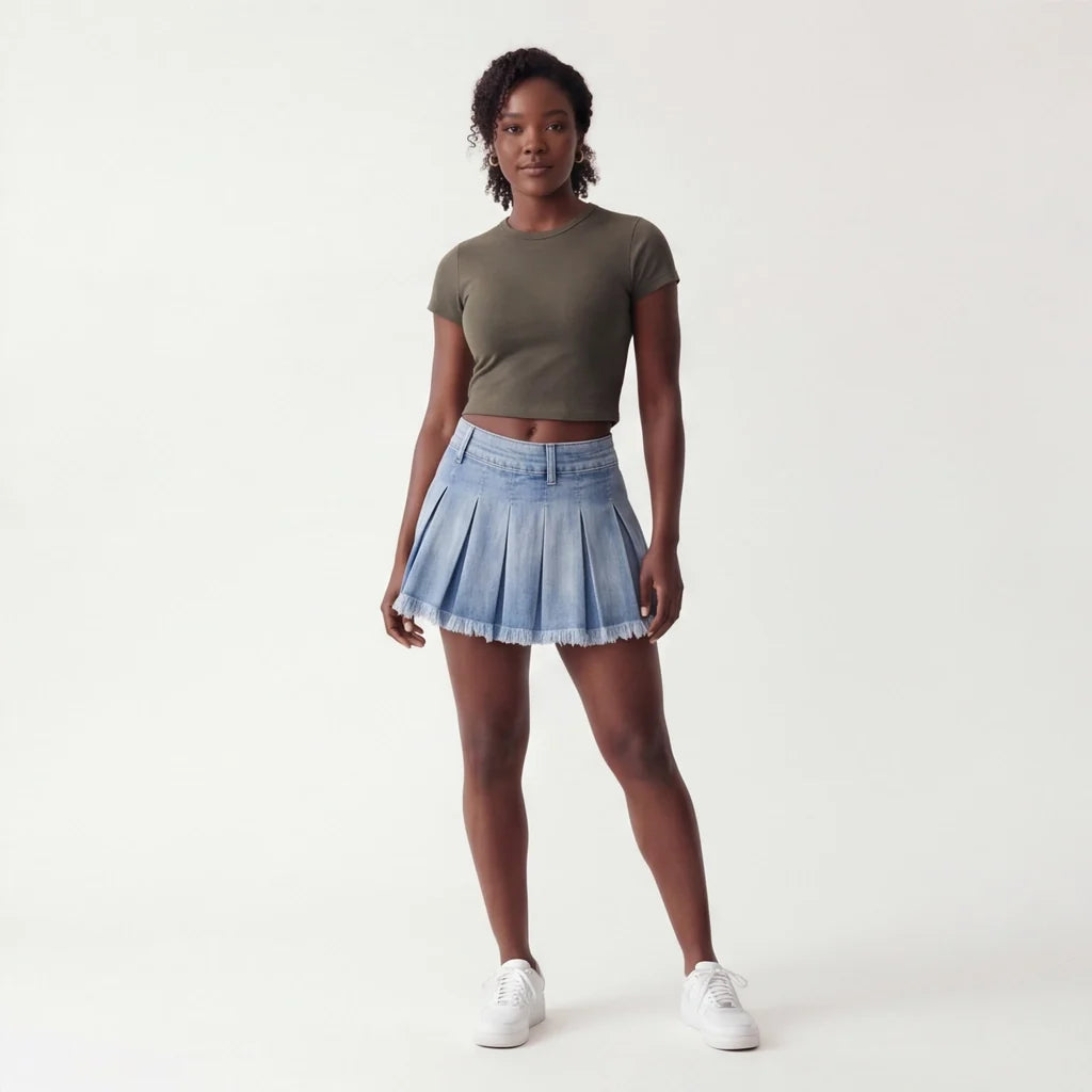 Sasha Denim Pleated Mini