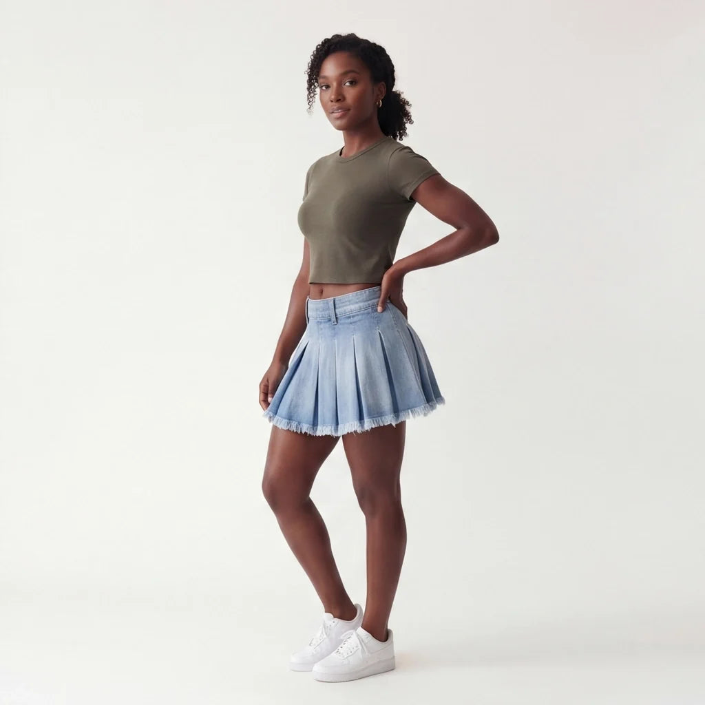 Sasha Denim Pleated Mini