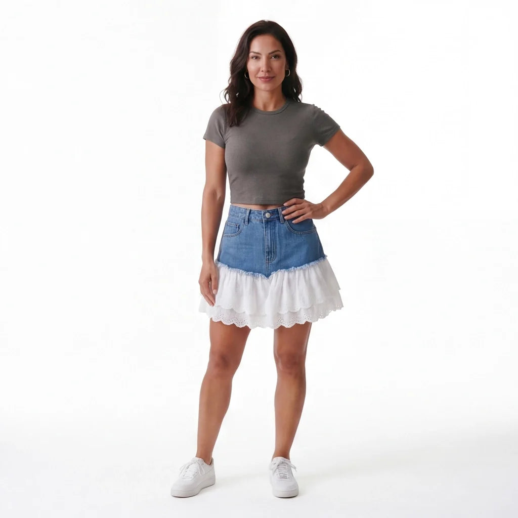 Aria Lace Denim Skirt