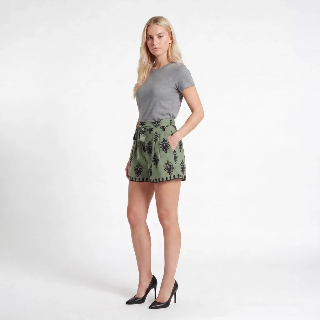 Maya Printed Belted Shorts