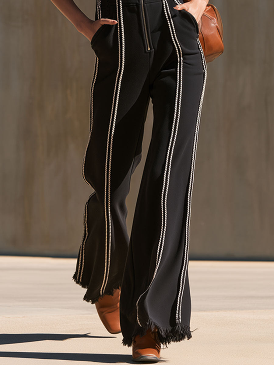Sporty Retro Webbing Black Cotton Frayed Sleeveless Jumpsuit