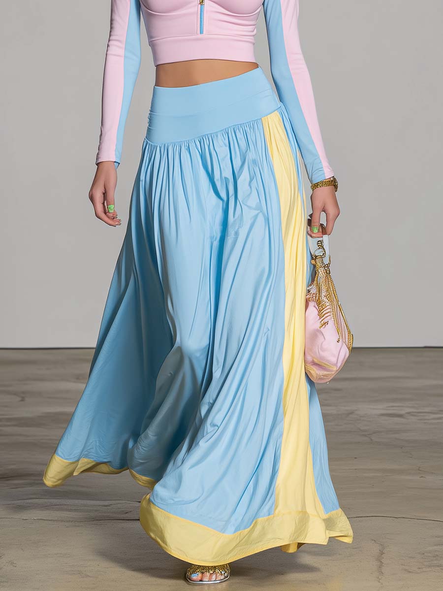 Oyrosy Clothing Capri pastel maxi skirt sport set with dreamy coastal energy, perfect for women's casual and summer wear.