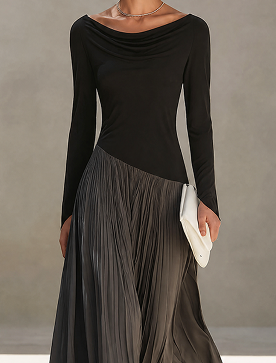 Women's Minimalist Two-Tone Color-Block Maxi Dress With Drape Neckline MDZ0907G9ZRK