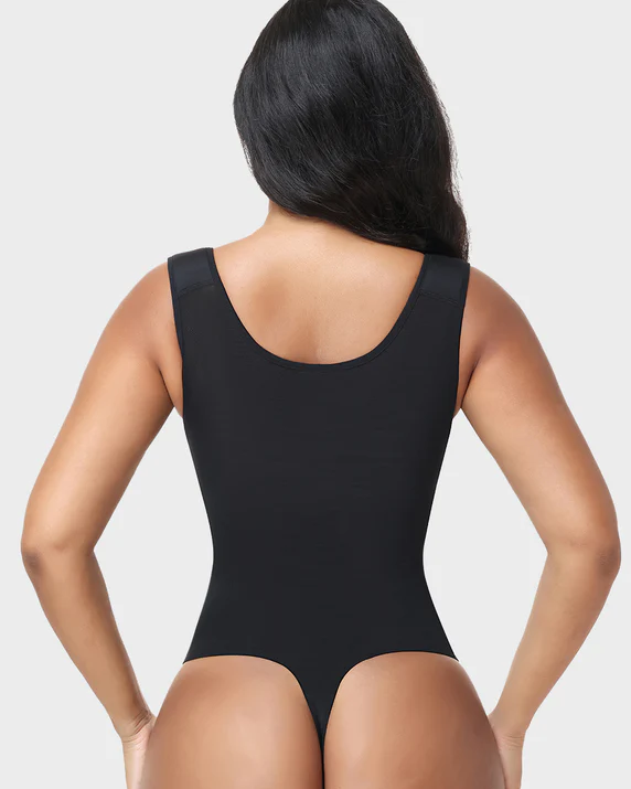 Open Bust Adjustable Strap Tummy Control Thong Bodysuit Zipper Shaper