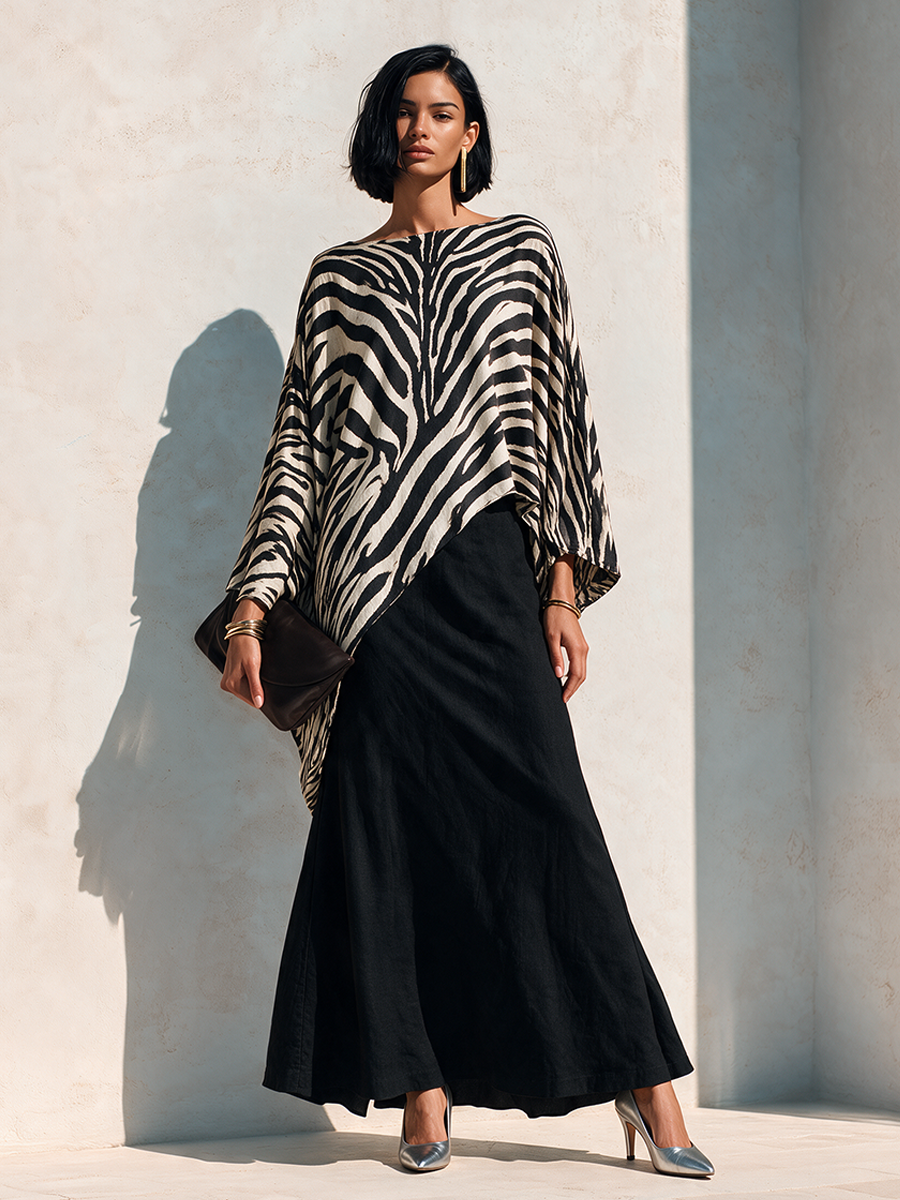 Women's Zebra-Print Asymmetric Hem Top & Cotton-Blend Skirt Set MDZ3135H8ZRK