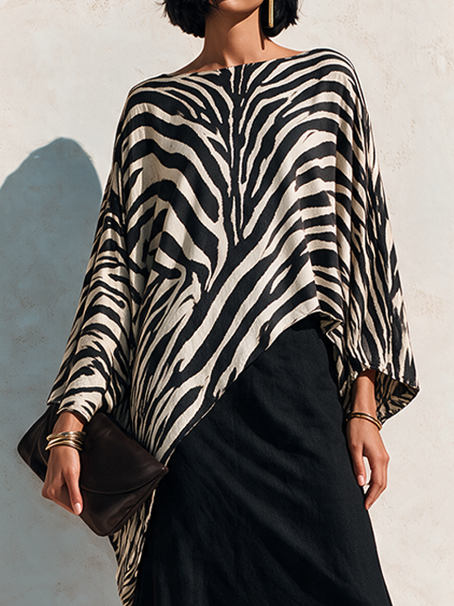 Women's Zebra-Print Asymmetric Hem Top & Cotton-Blend Skirt Set MDZ3135H8ZRK
