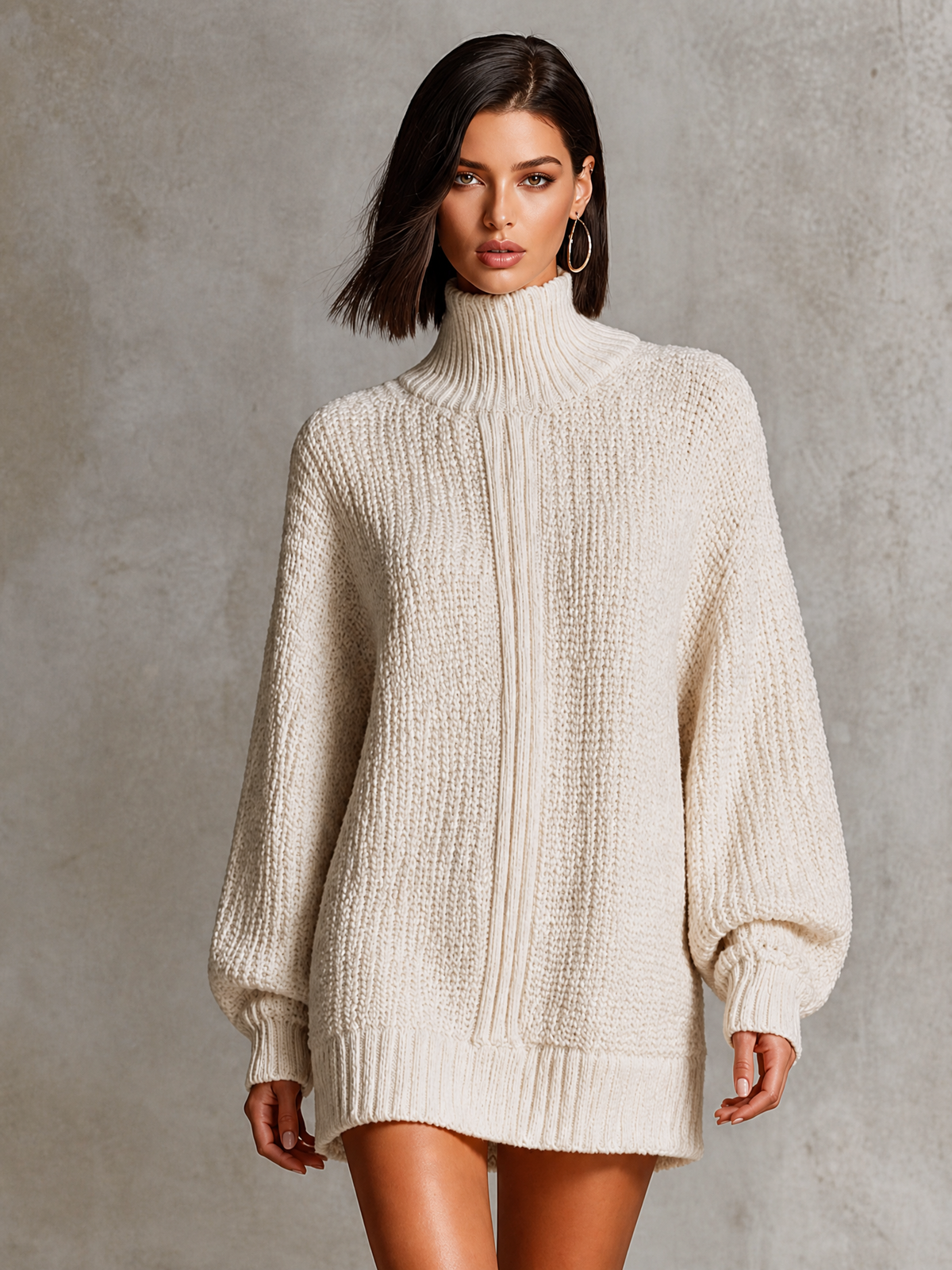 Women's Oversized Turtleneck Chunky Knit Mini Sweater Dress MDZ0104I6LYL
