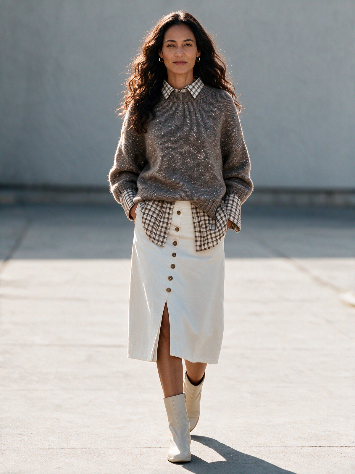 Women's Marled Cable‑Knit Faux Two‑Piece Knit Top MDZ0225I2R