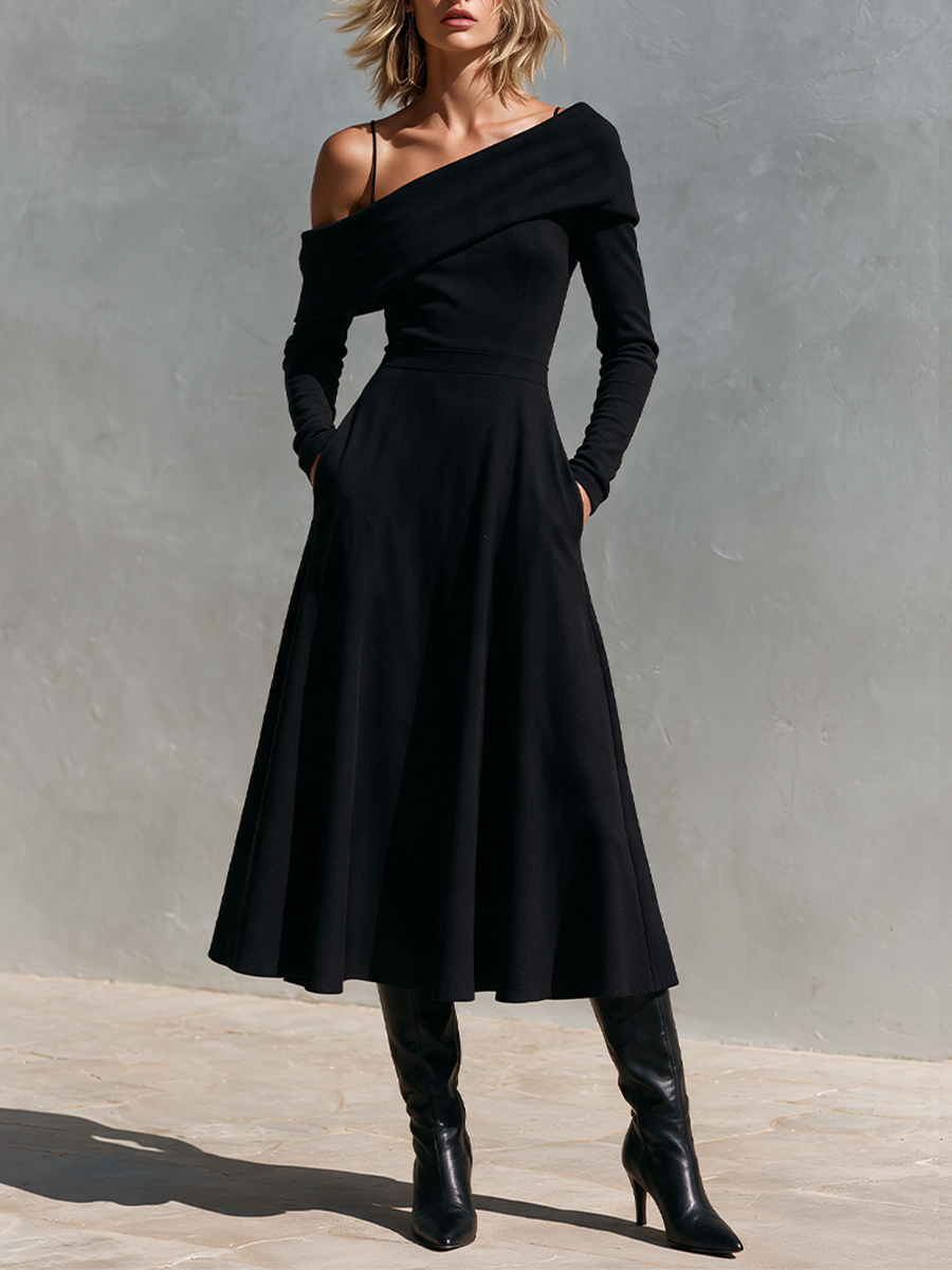 Women's Elegant Off‑Shoulder A‑Line Dress For Date Night MDZ0333I1LYL