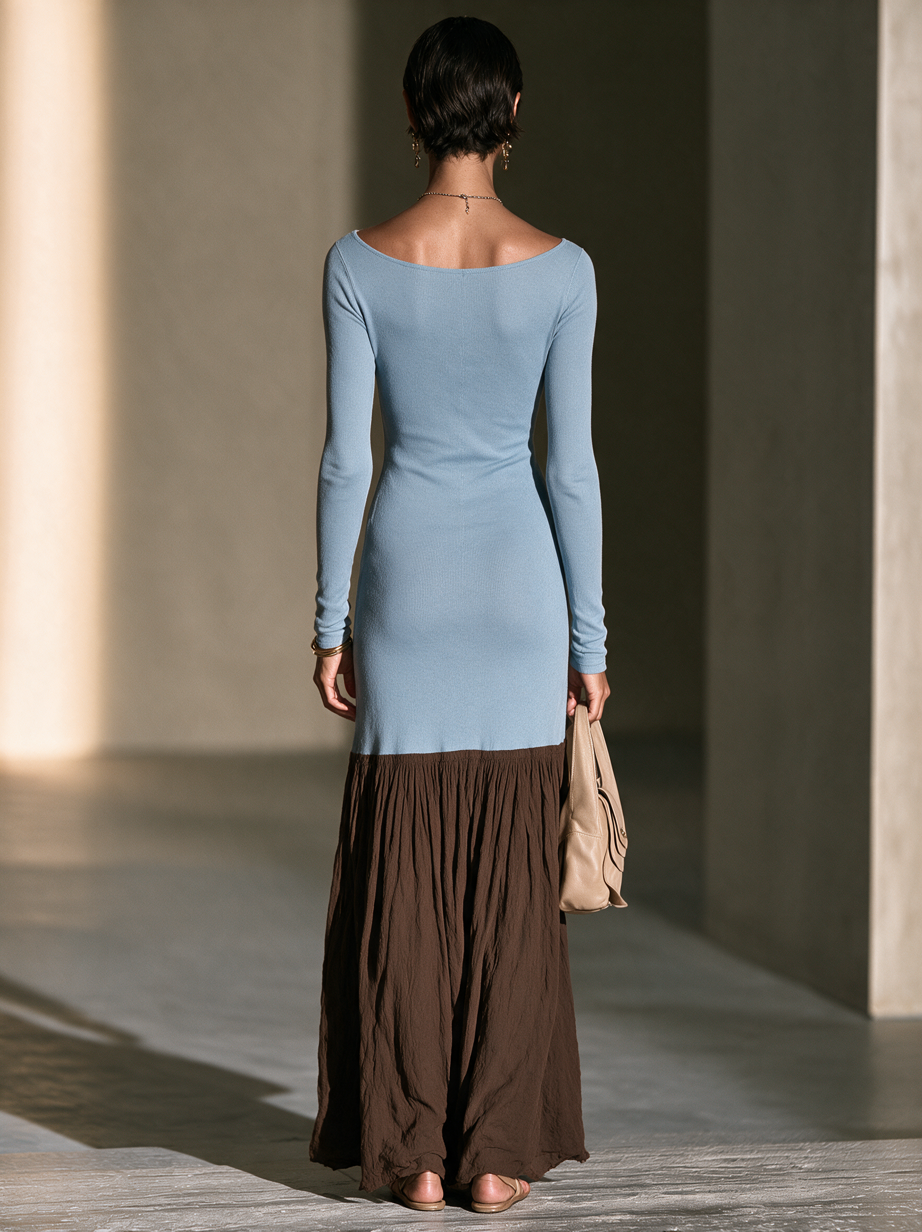 Women's Color-Block Elegant Boat Neck Maxi Dress MDZ0303I6GMJ