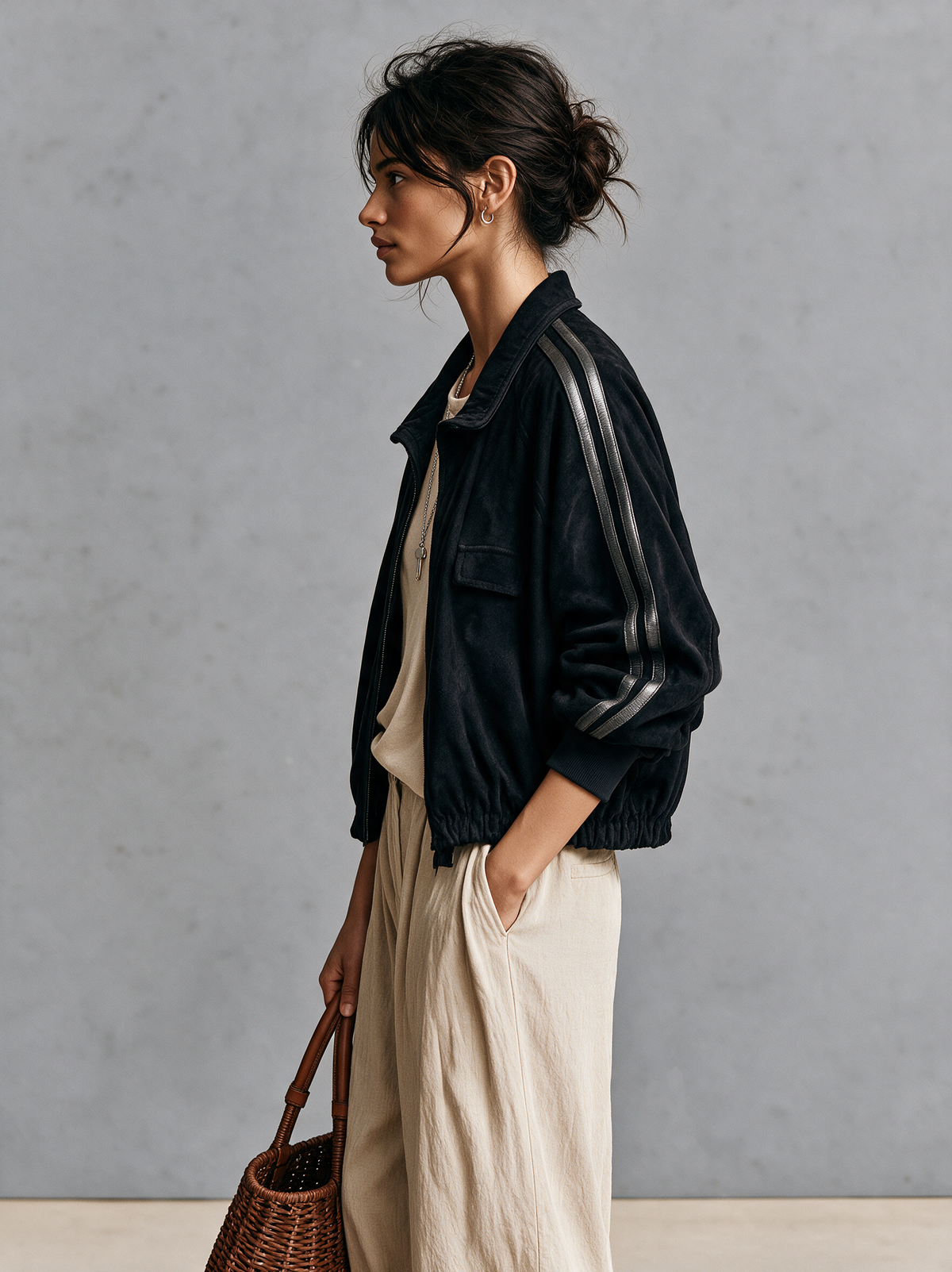 Women's Vintage-Style Faux Suede Bomber Jacket MDZ3163H4WY