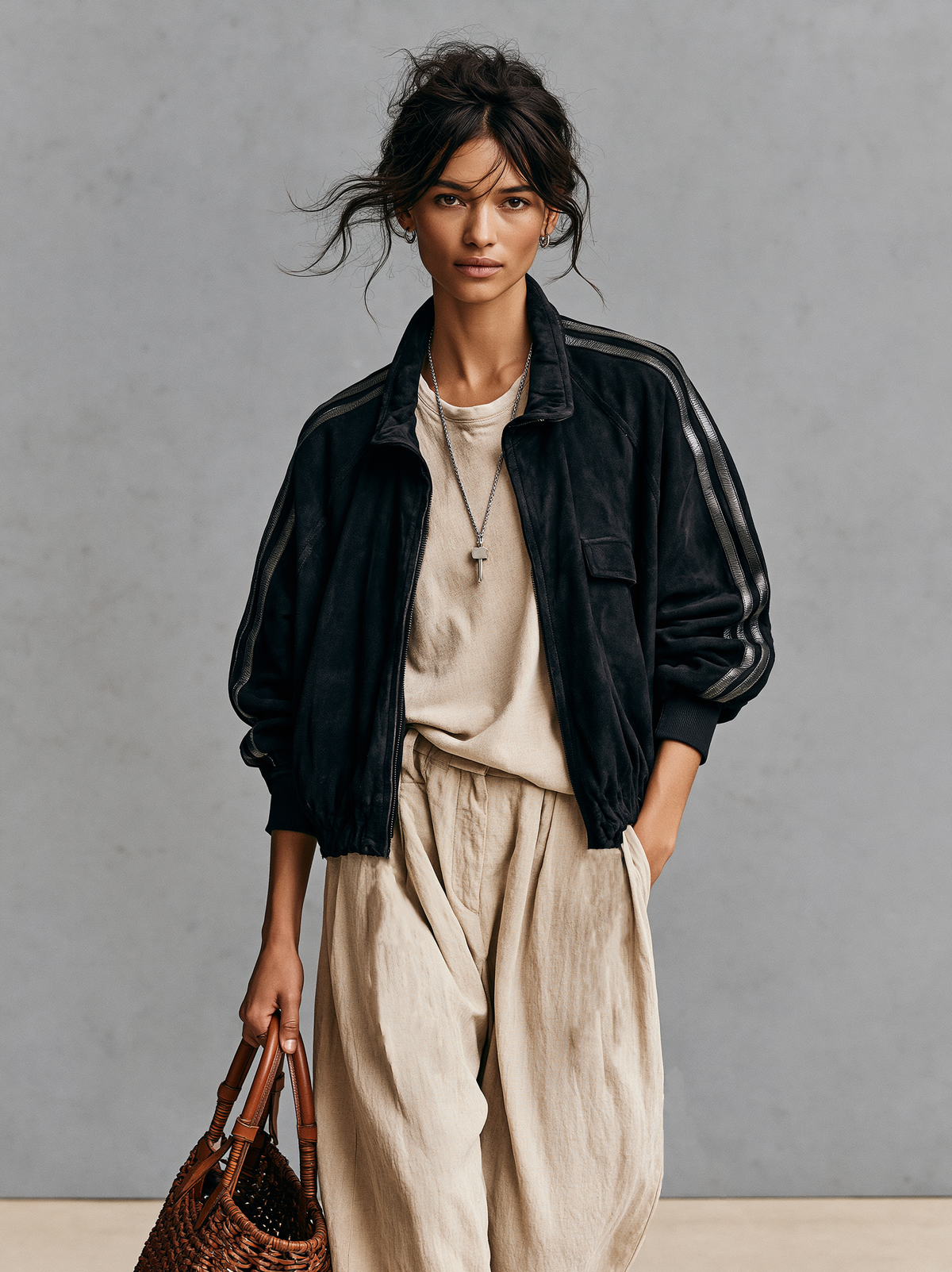 Women's Vintage-Style Faux Suede Bomber Jacket MDZ3163H4WY
