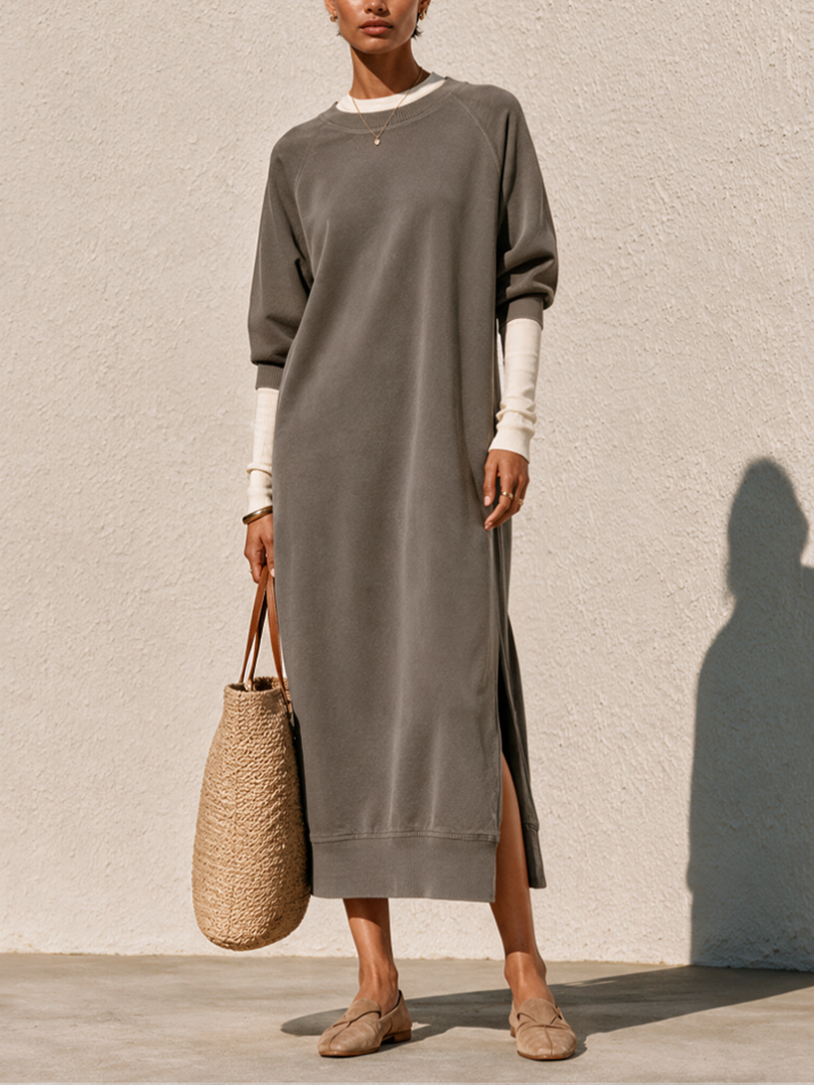 Women's Faux-Layered Casual Crew Neck Maxi Dress MDZ0355I5GMJ
