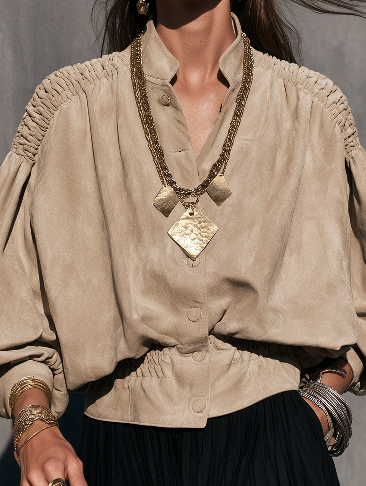 Women's Elegant Apricot Suede Long-Sleeve Cropped Jacket