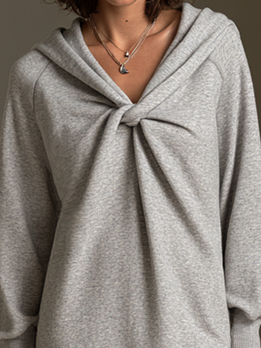 Women's Twist Front Relaxed Casual Hooded Mini Dress MDZ0404I3GMJ