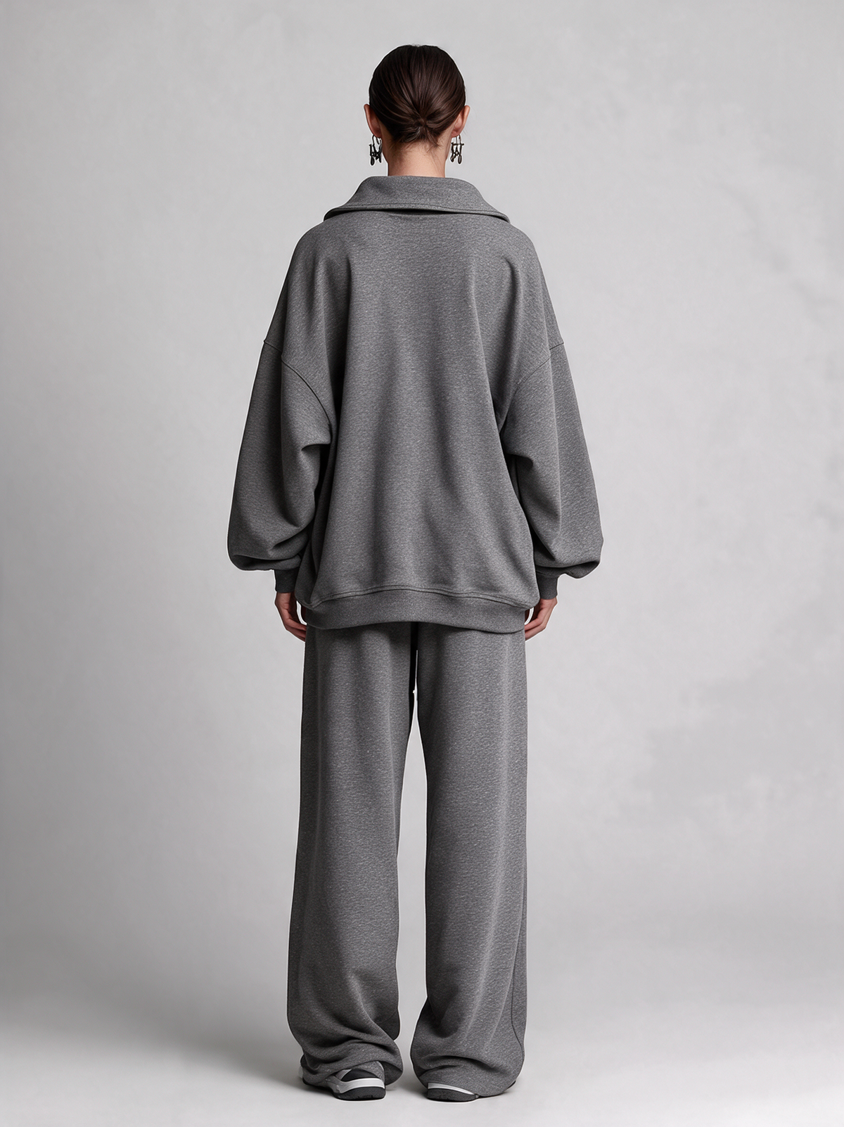 Women's Half‑Zip Collar Oversized Sweatshirt & Wide‑Leg Sweatpants Set MDZ0743I9R