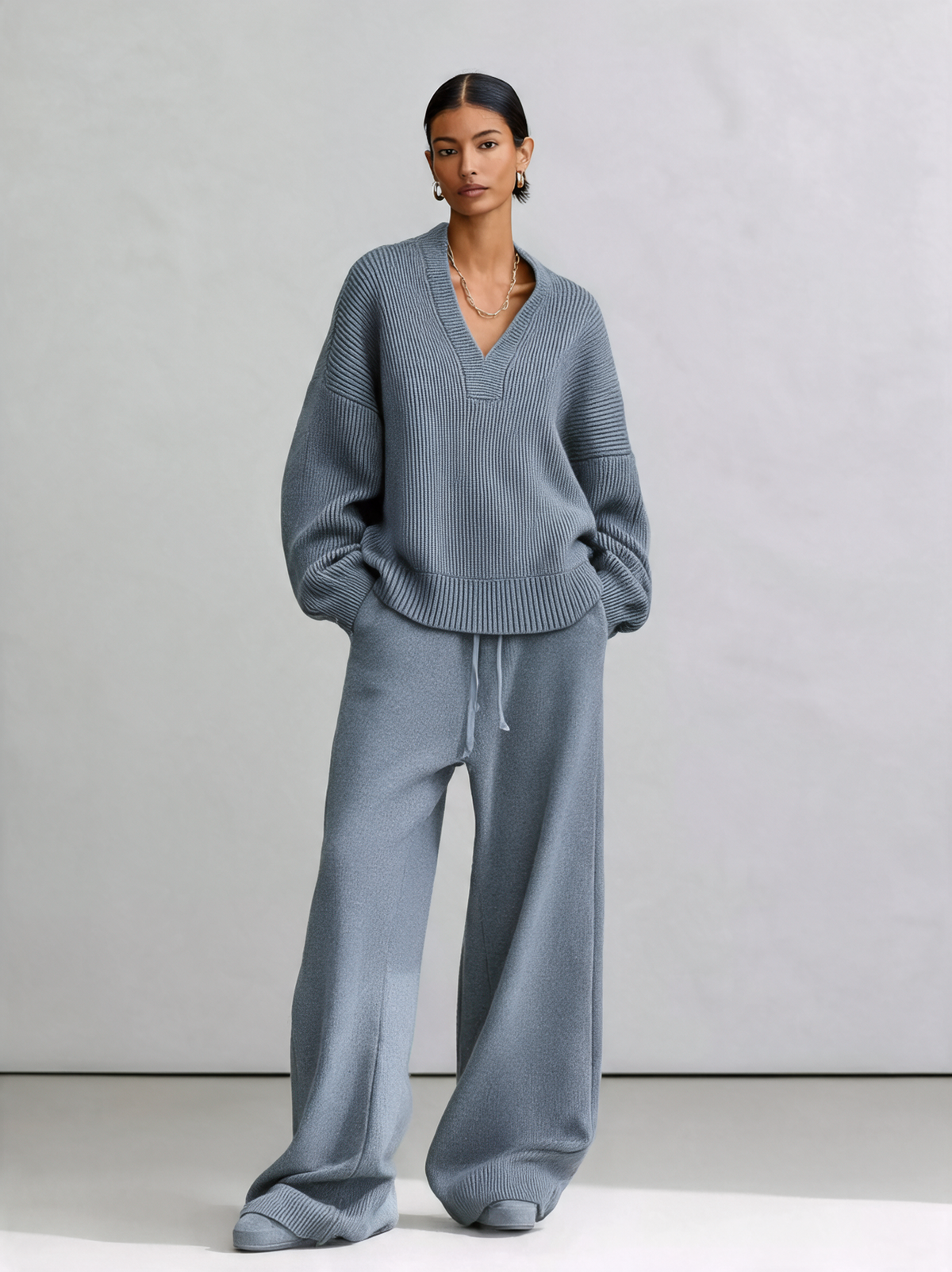 Women's High‑Waist Drawstring Knit Wide‑Leg Pants MDZ0764I6R
