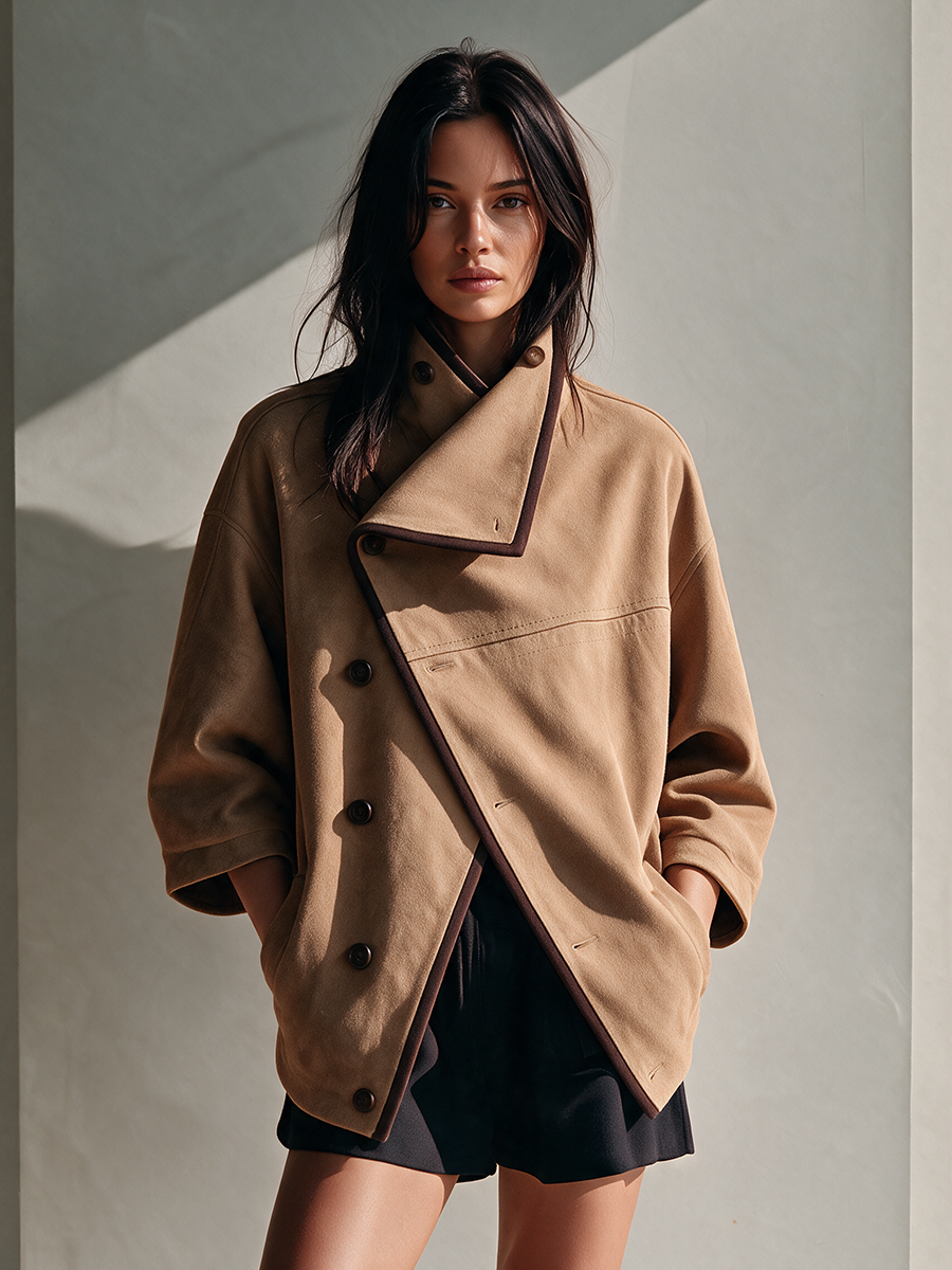 Women's Asymmetric Collar Suede Jacket