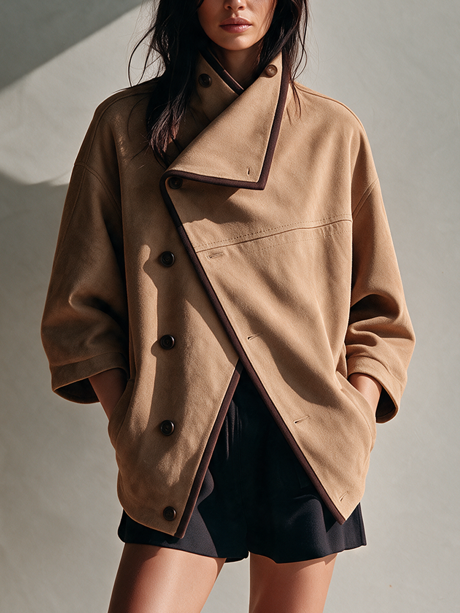 Women's Asymmetric Collar Suede Jacket