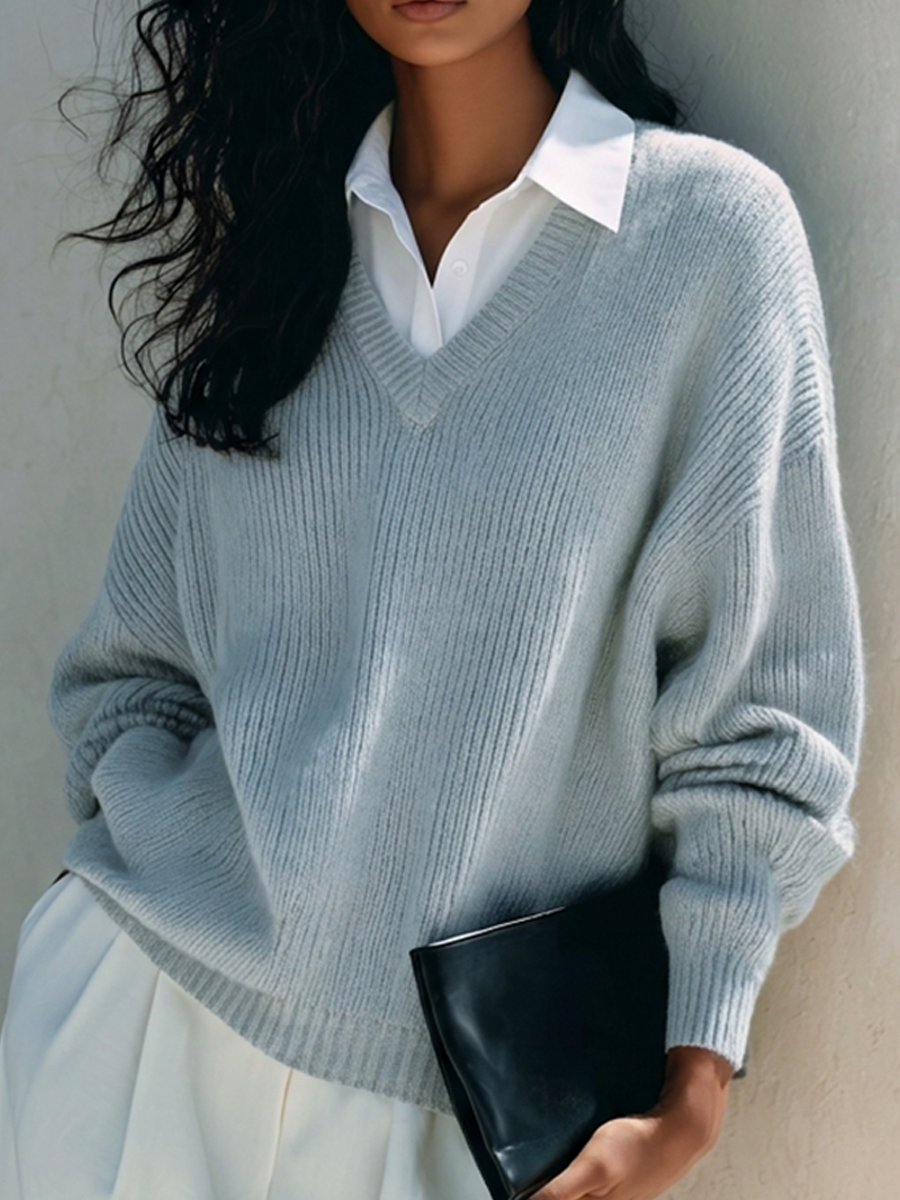 Women's Faux-Layer Knit Top With Shirt Collar