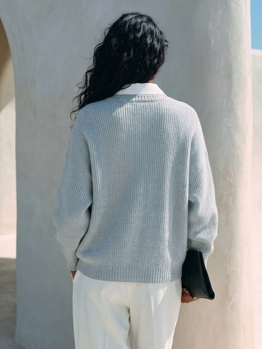 Women's Faux-Layer Knit Top With Shirt Collar