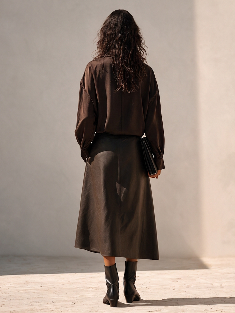 Women's Designer Shirt & Leather Skirt Set