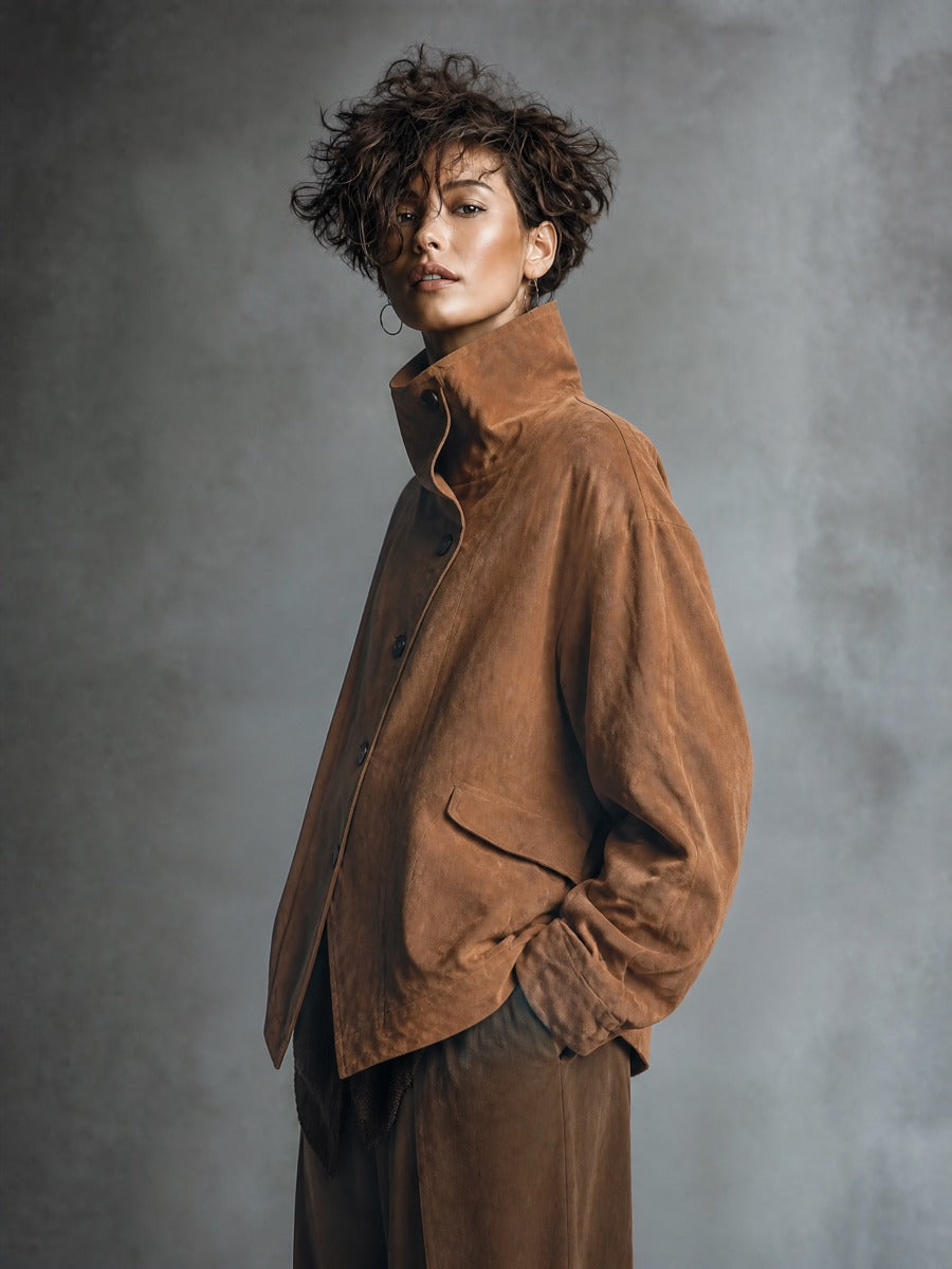 Women's Asymmetric Button Front Brown Jacket MDZ0808I0YZJ