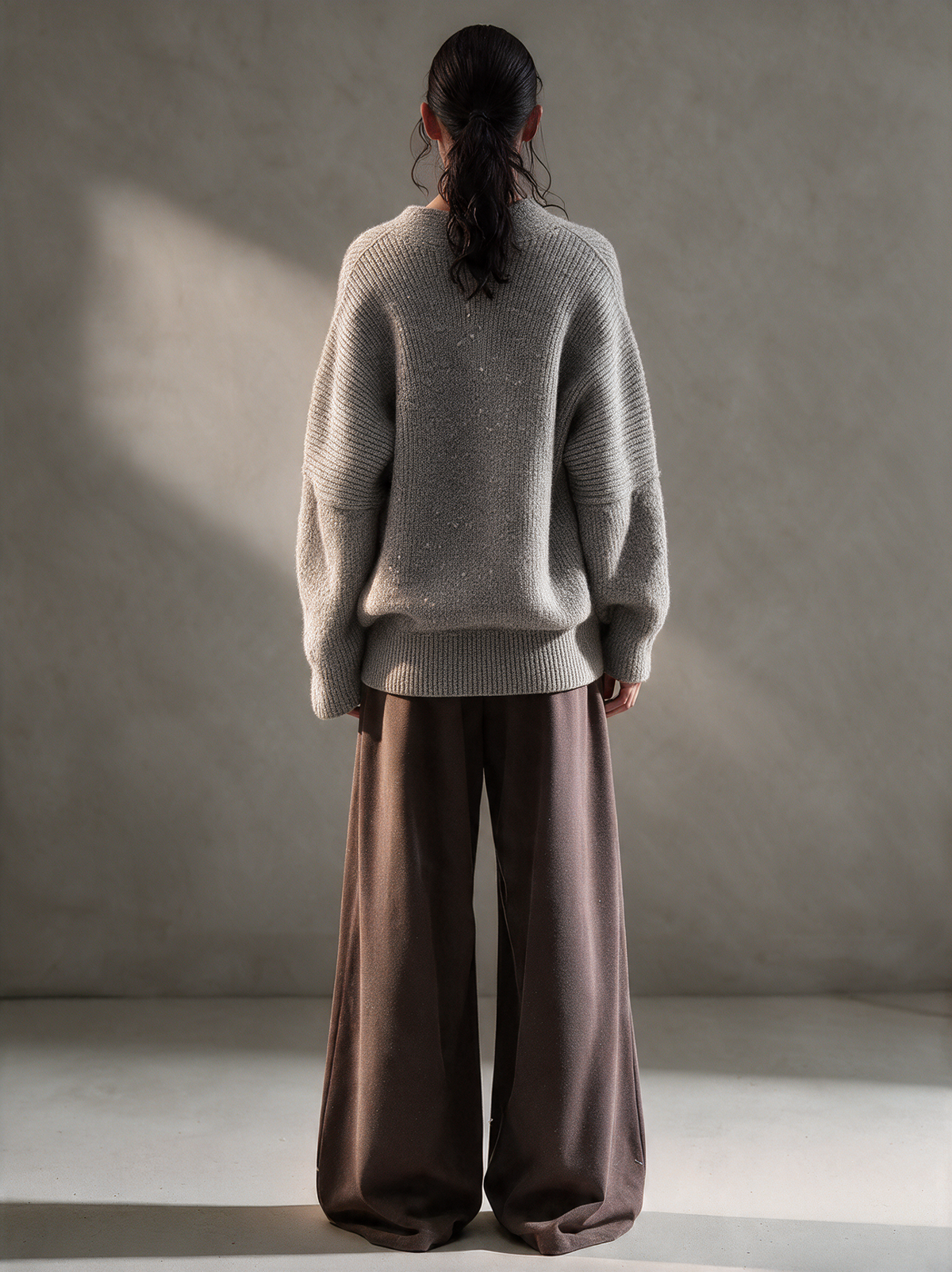 Women's Dark Brown High Waist Pleated Draped Wide Leg Trousers