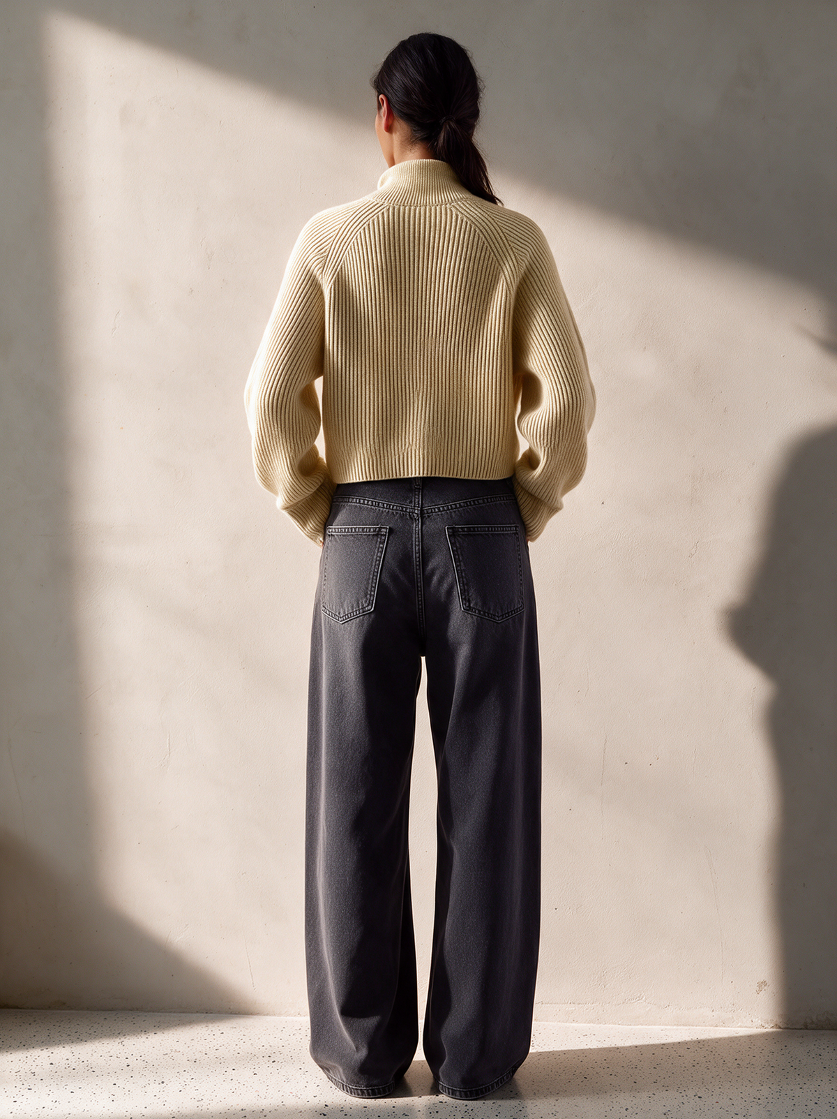 Women's Off-White Diagonal Button Turtleneck Cropped Knit Cardigan
