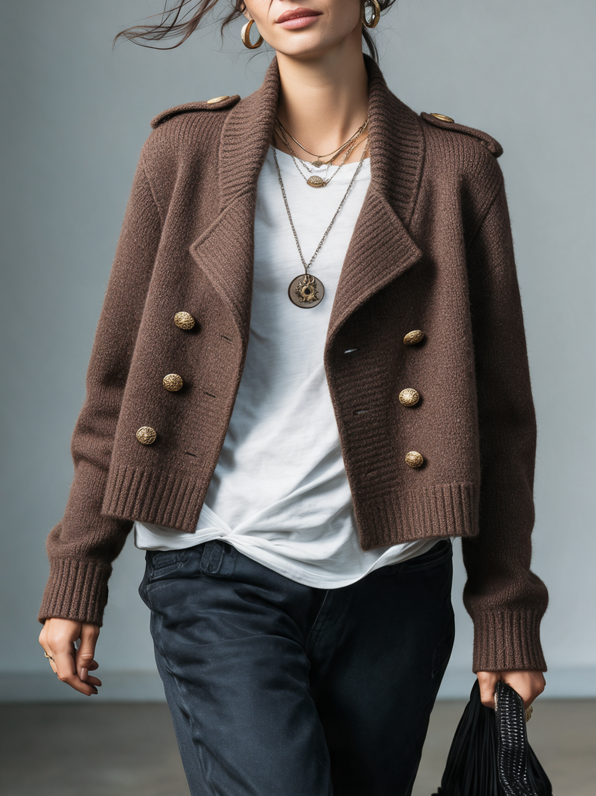 Women's Vintage Double-Breasted Napoleon-Style Cardigan