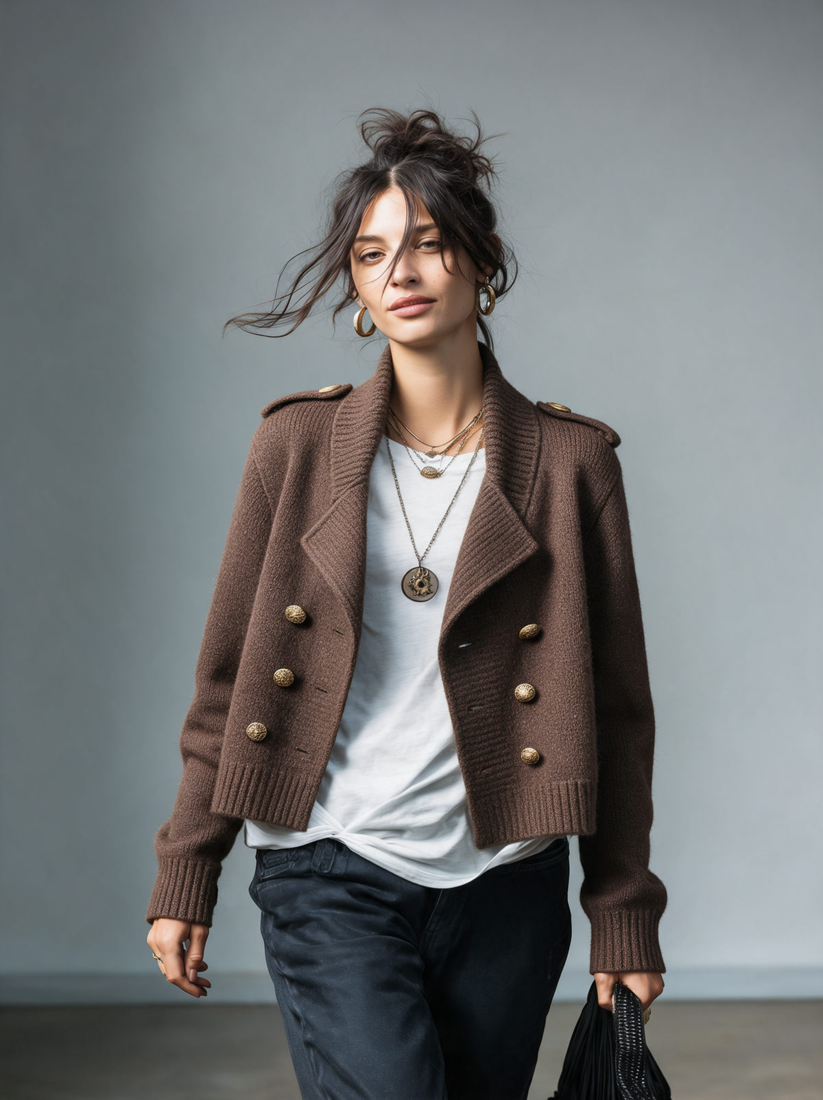 Women's Vintage Double-Breasted Napoleon-Style Cardigan