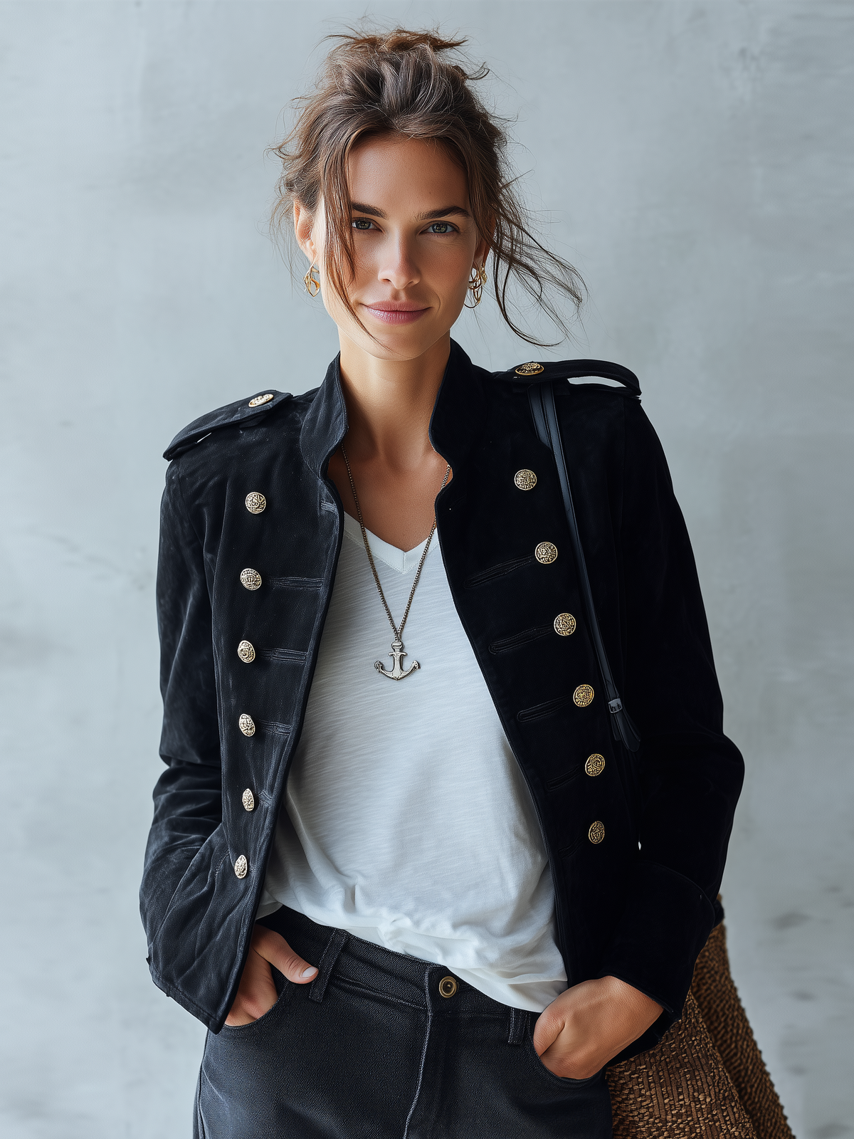 Women's Vintage-Style Cropped Suede Napoleon Jacket
