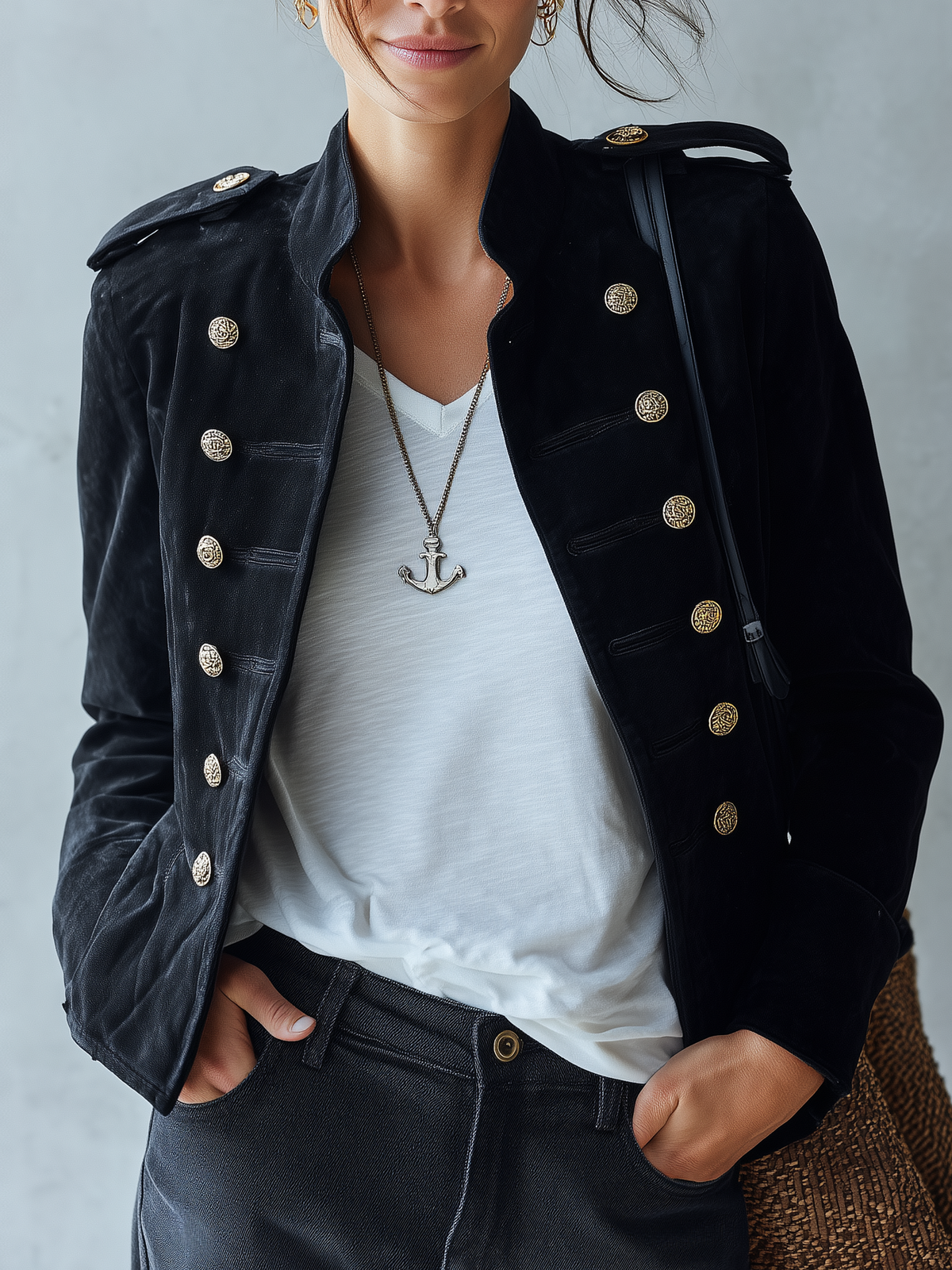 Women's Vintage-Style Cropped Suede Napoleon Jacket