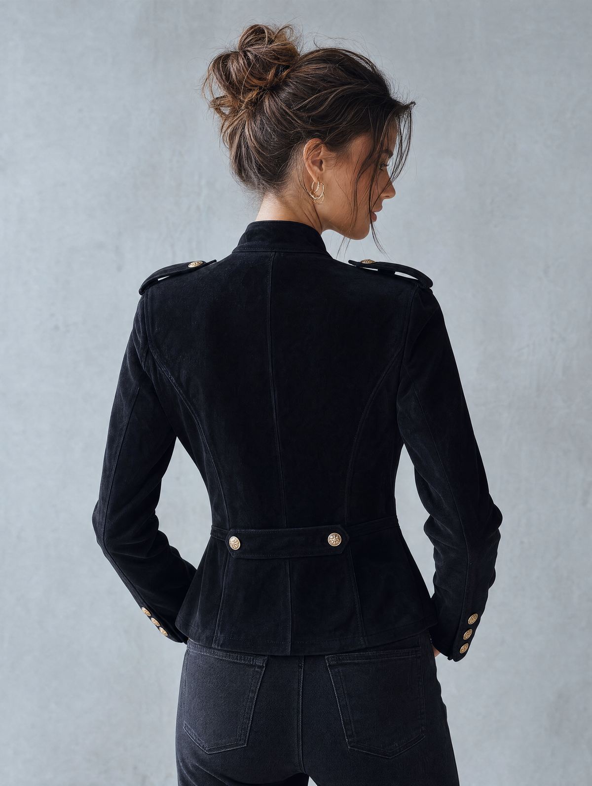 Women's Vintage-Style Cropped Suede Napoleon Jacket