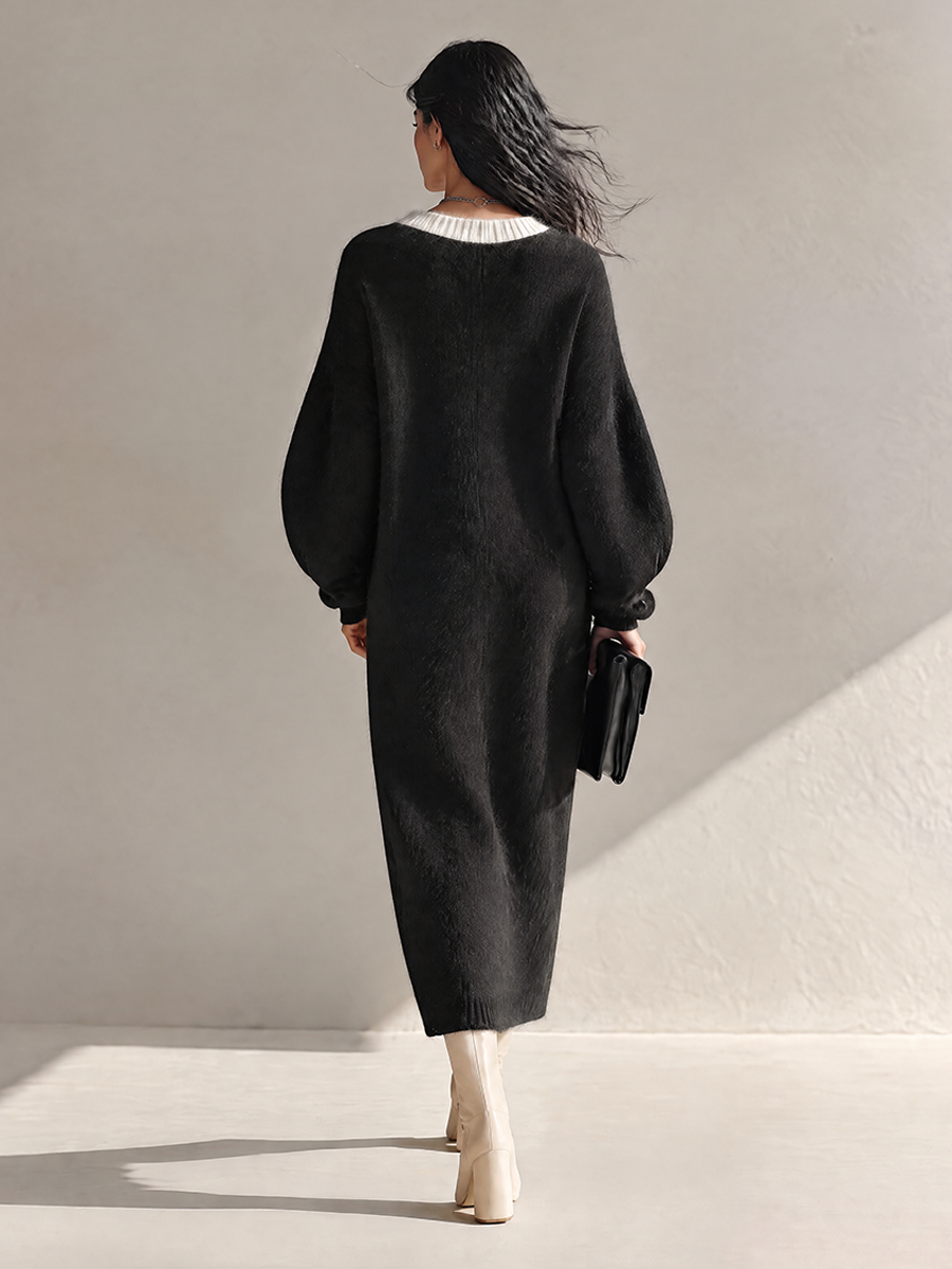 Women's Color-Block Knit Midi Dress With Pockets