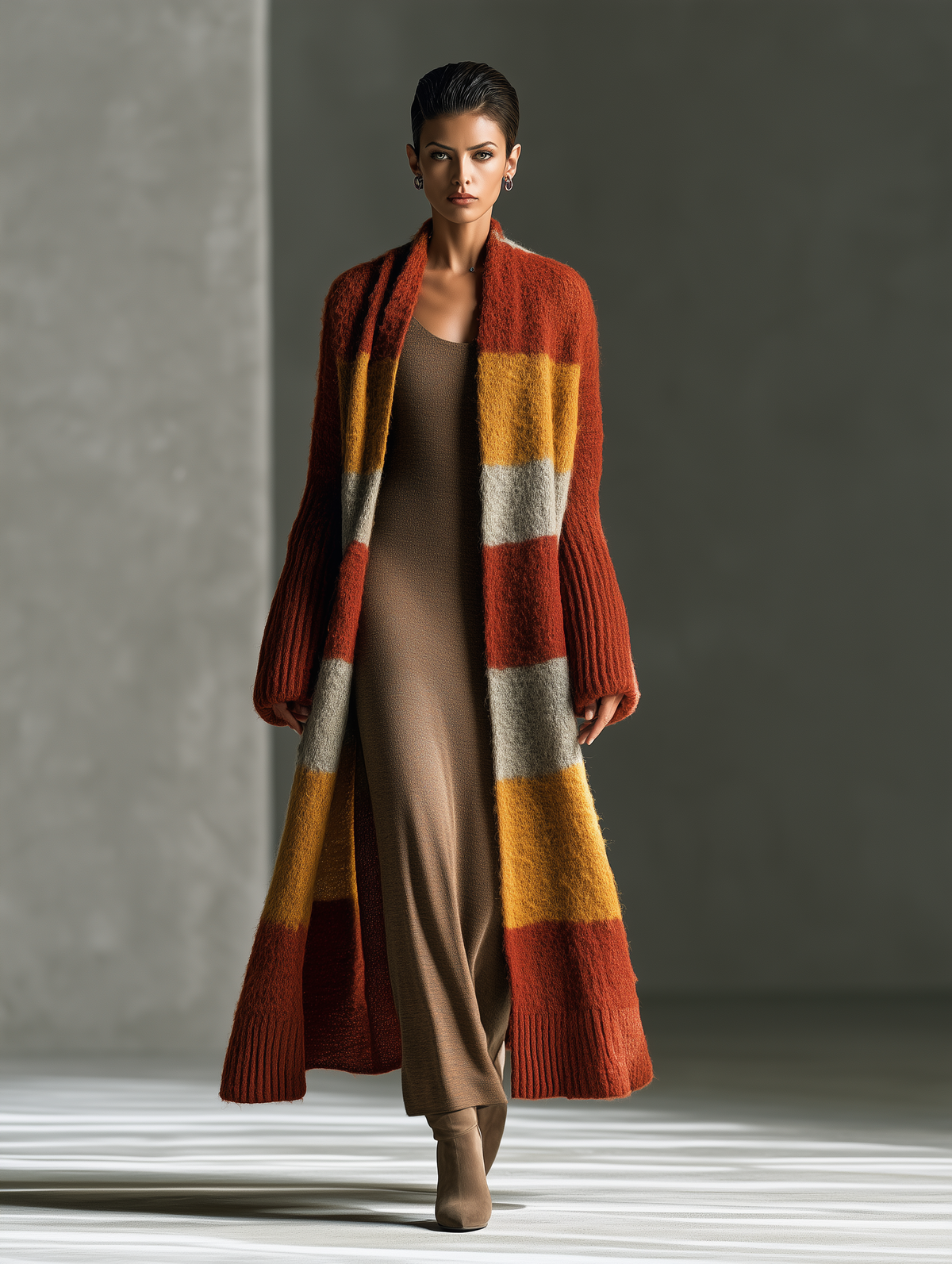 Women's Striped Mohair Rust Orange Duster Cardigan