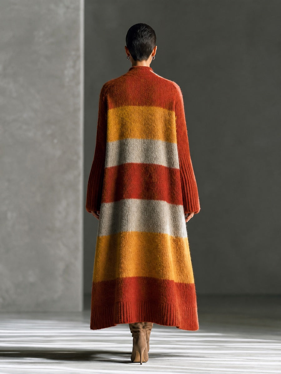 Women's Striped Mohair Rust Orange Duster Cardigan