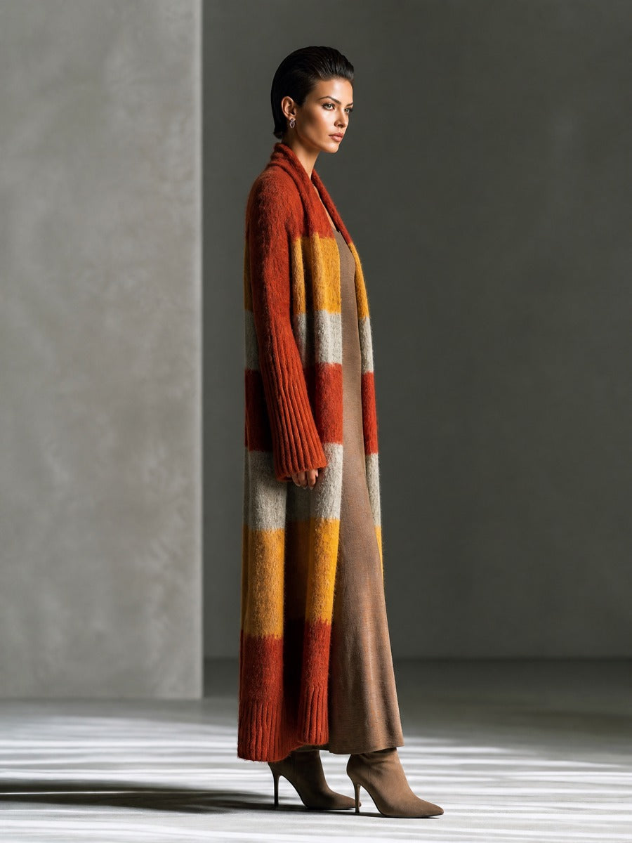 Women's Striped Mohair Rust Orange Duster Cardigan