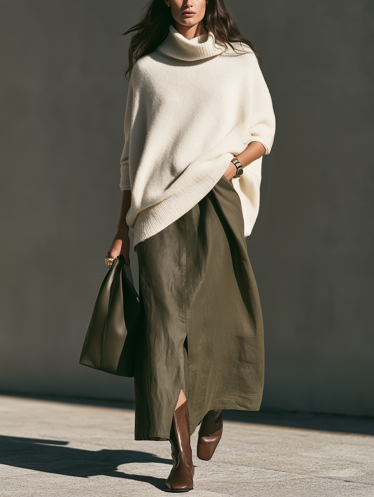 Women's Casual Army Green Cotton-Linen Maxi Skirt