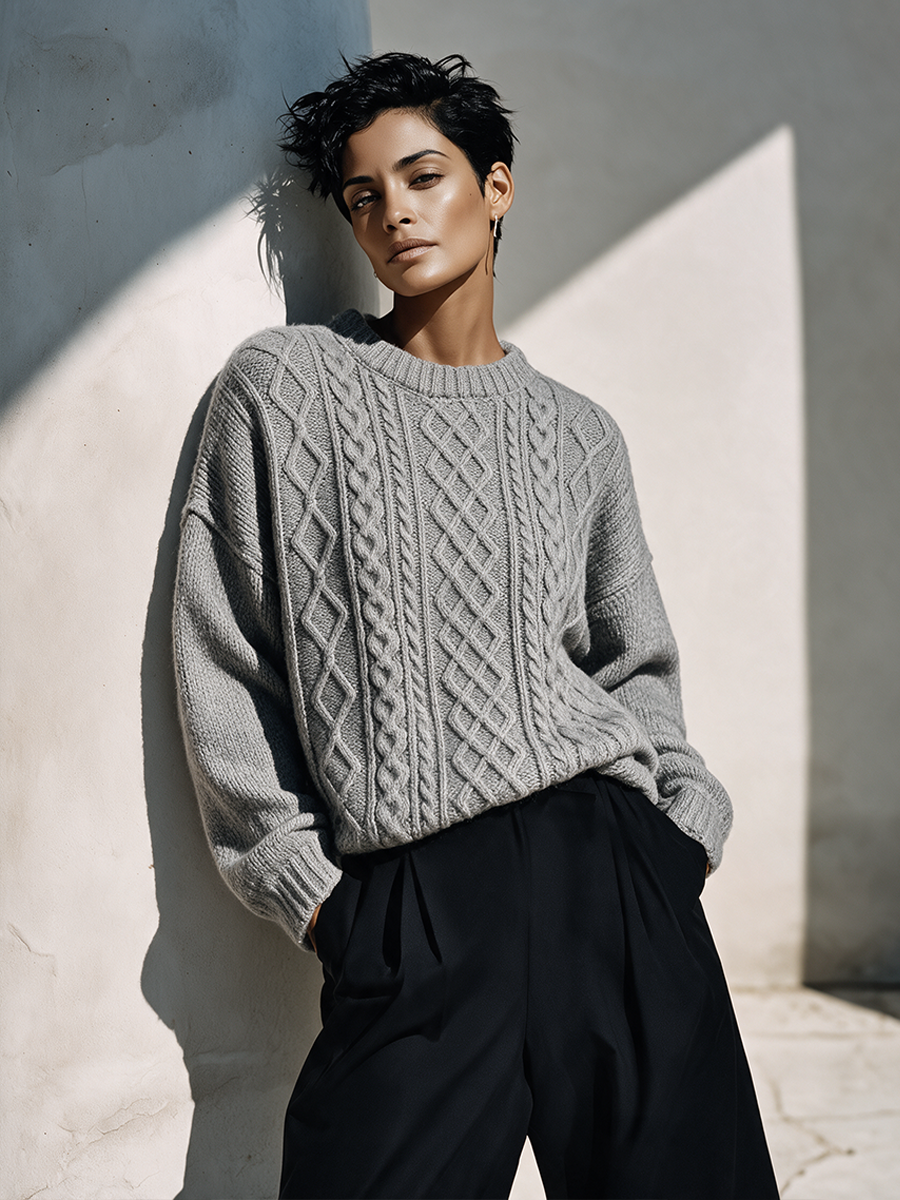 Women's Vintage Argyle & Cable-Knit Loose Sweater