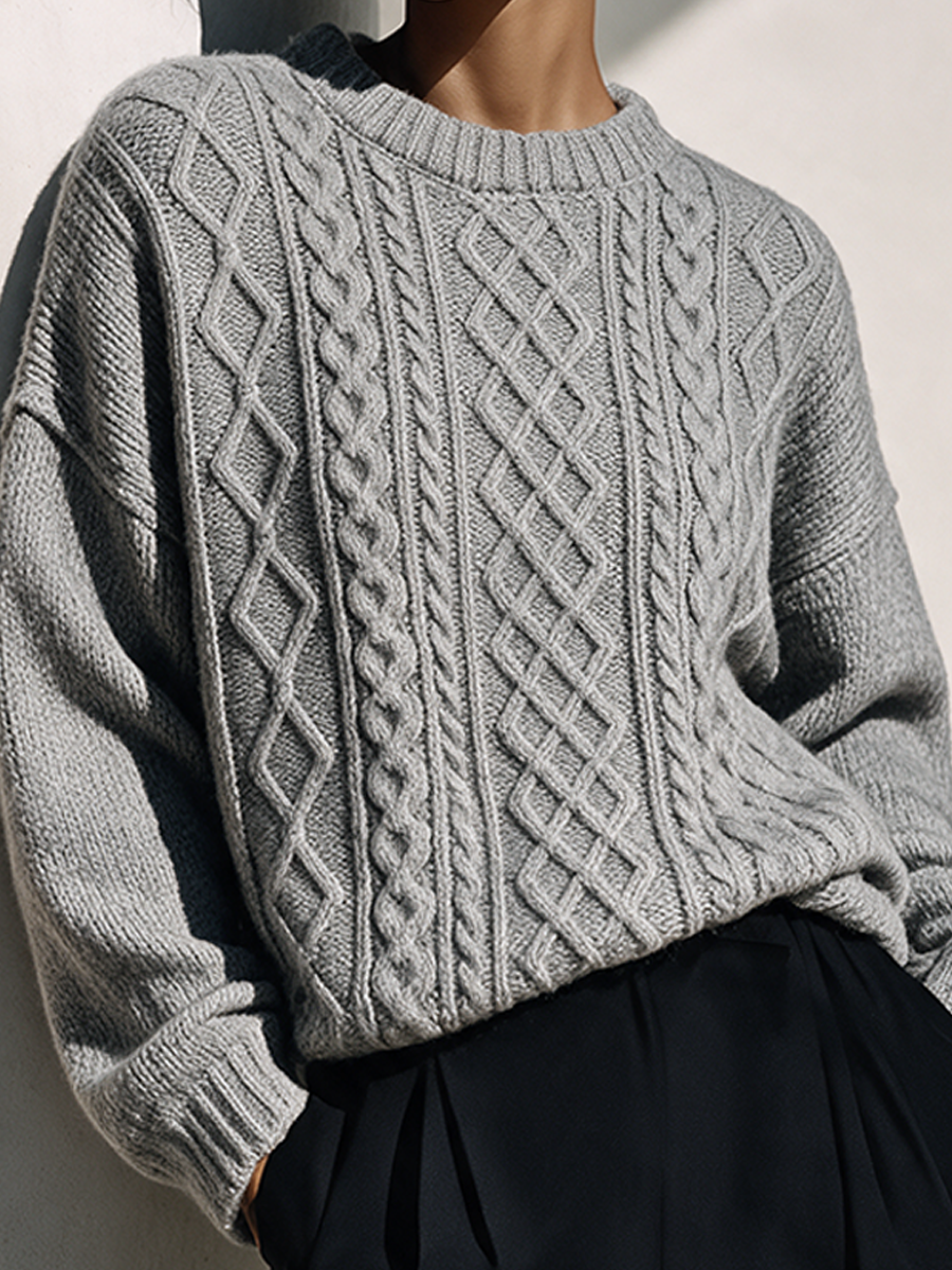 Women's Vintage Argyle & Cable-Knit Loose Sweater